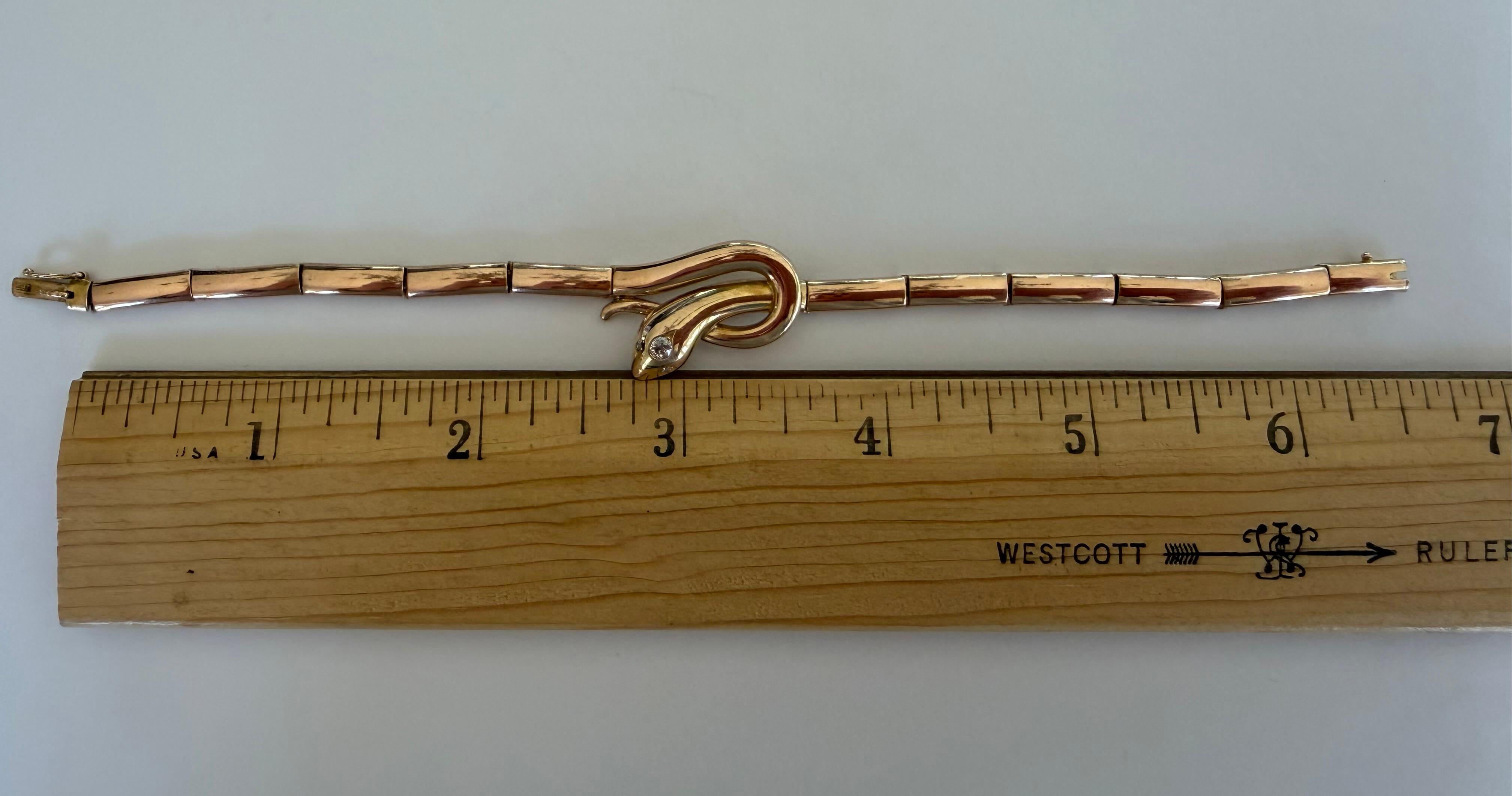 Victorien Ancien bracelet anglais victorien en or et diamants à maillons serpents en vente