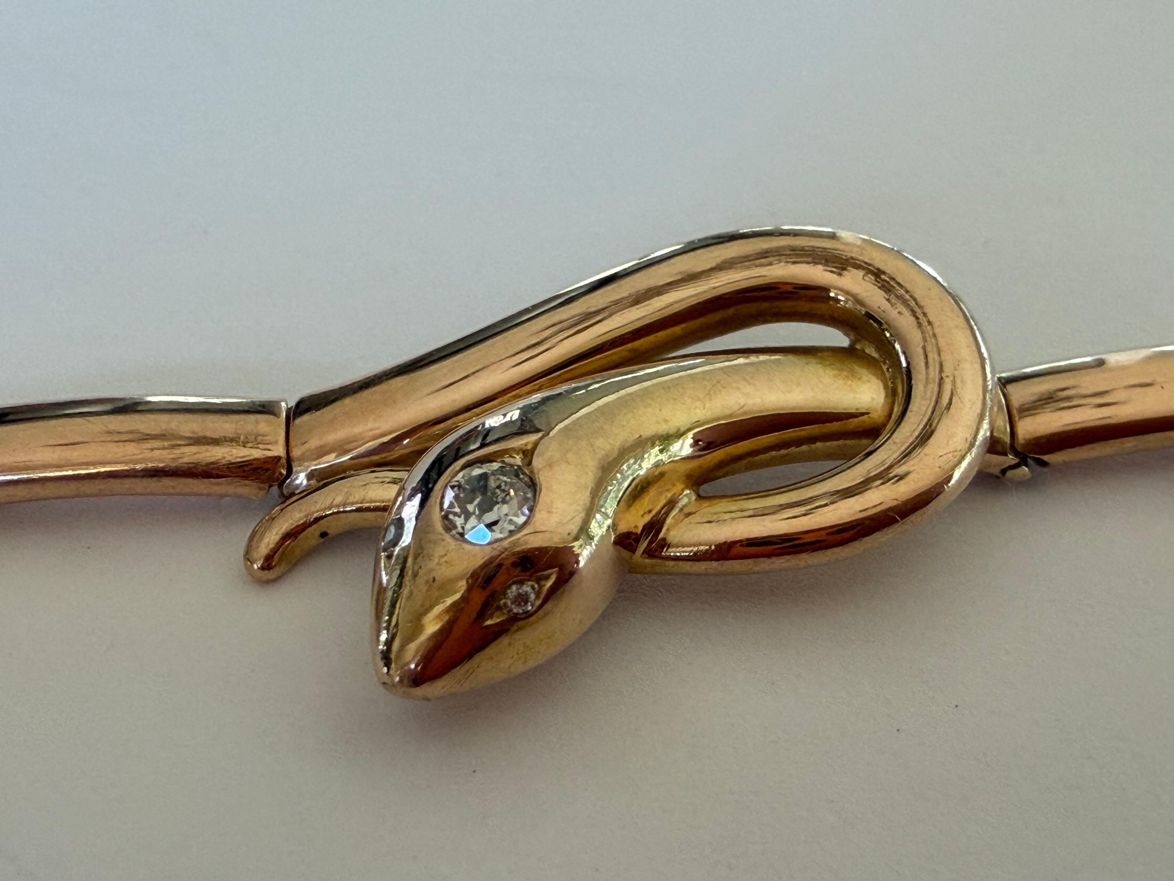 Taille mixte Ancien bracelet anglais victorien en or et diamants à maillons serpents en vente