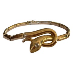 Ancien bracelet anglais victorien en or et diamants à maillons serpents