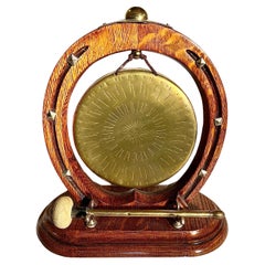 Used English Victorian Golden Oak and Brass Gong, Circa 1880-1890.