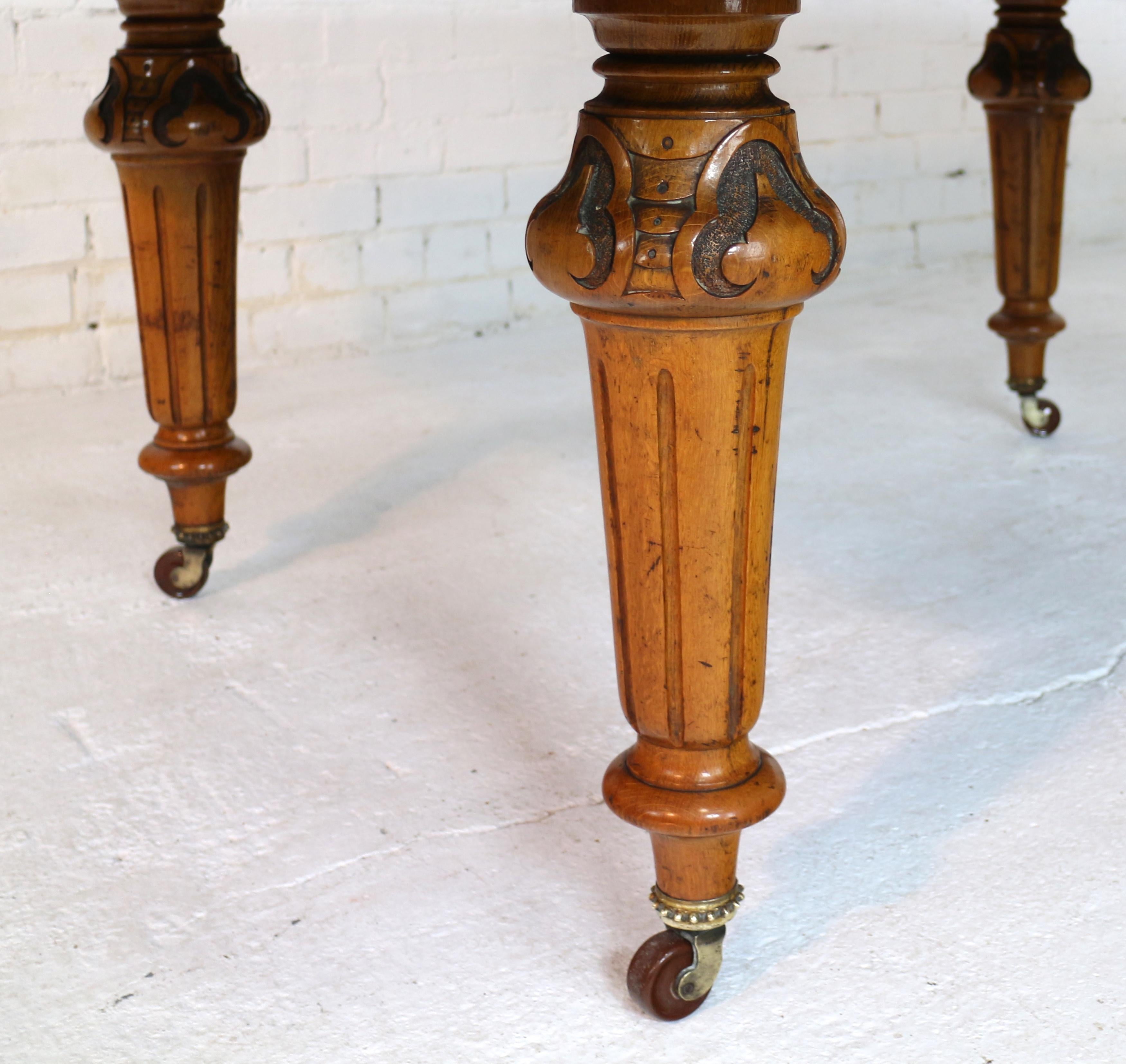 19th Century Antique English Victorian Golden Oak Extending Dining Table and Two Leaves