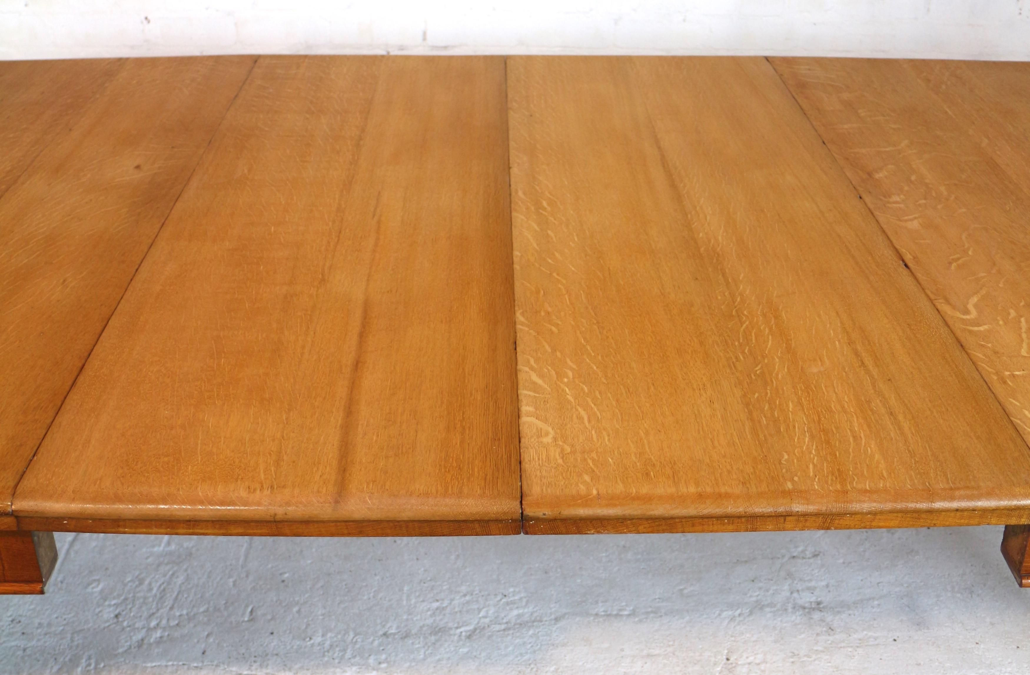 Antique English Victorian Golden Oak Extending Dining Table and Two Leaves 1