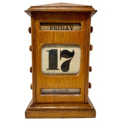 Antique English Victorian Golden Oak Working Desk Calendar, circa 1890-1910