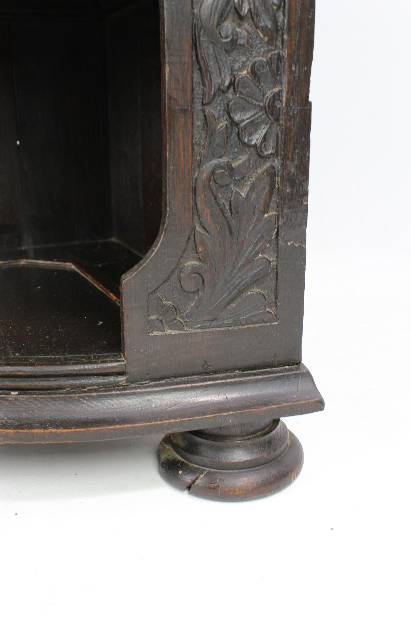 Antique English Victorian Gothic Revival Oak Corner Cupboard Bookcase Shelf Unit 3