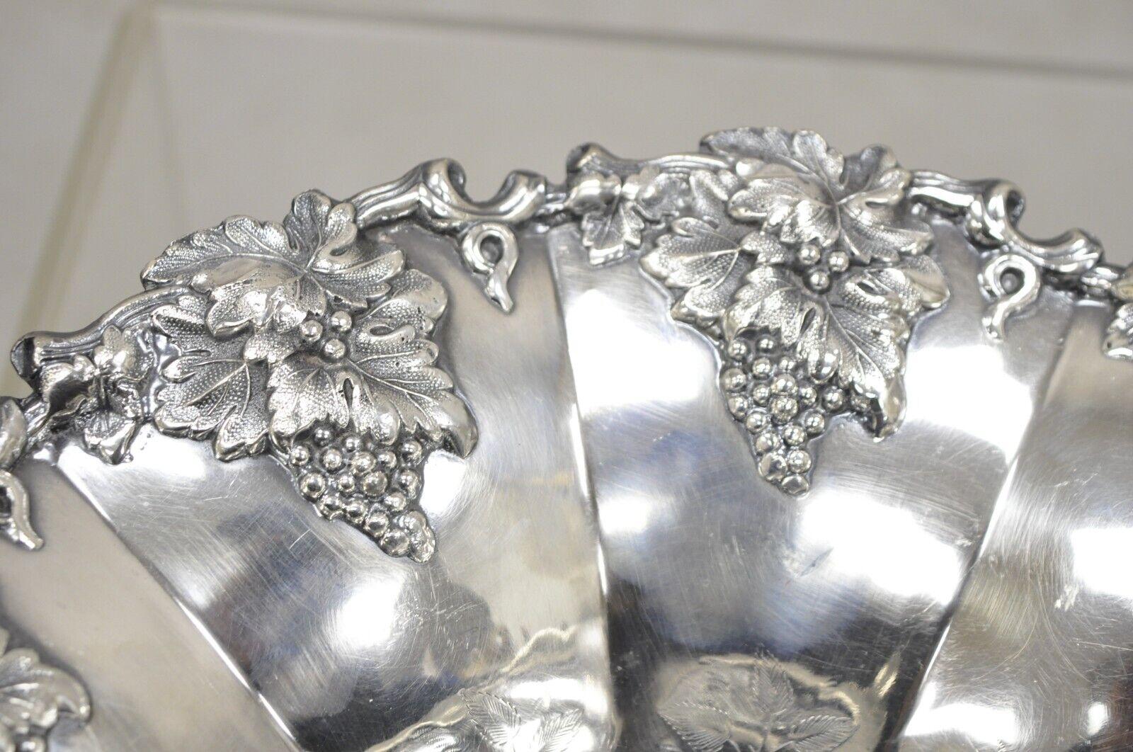 Antique English Victorian Grapevine Cluster Silver Plated Fruit Bowl Basket For Sale 8