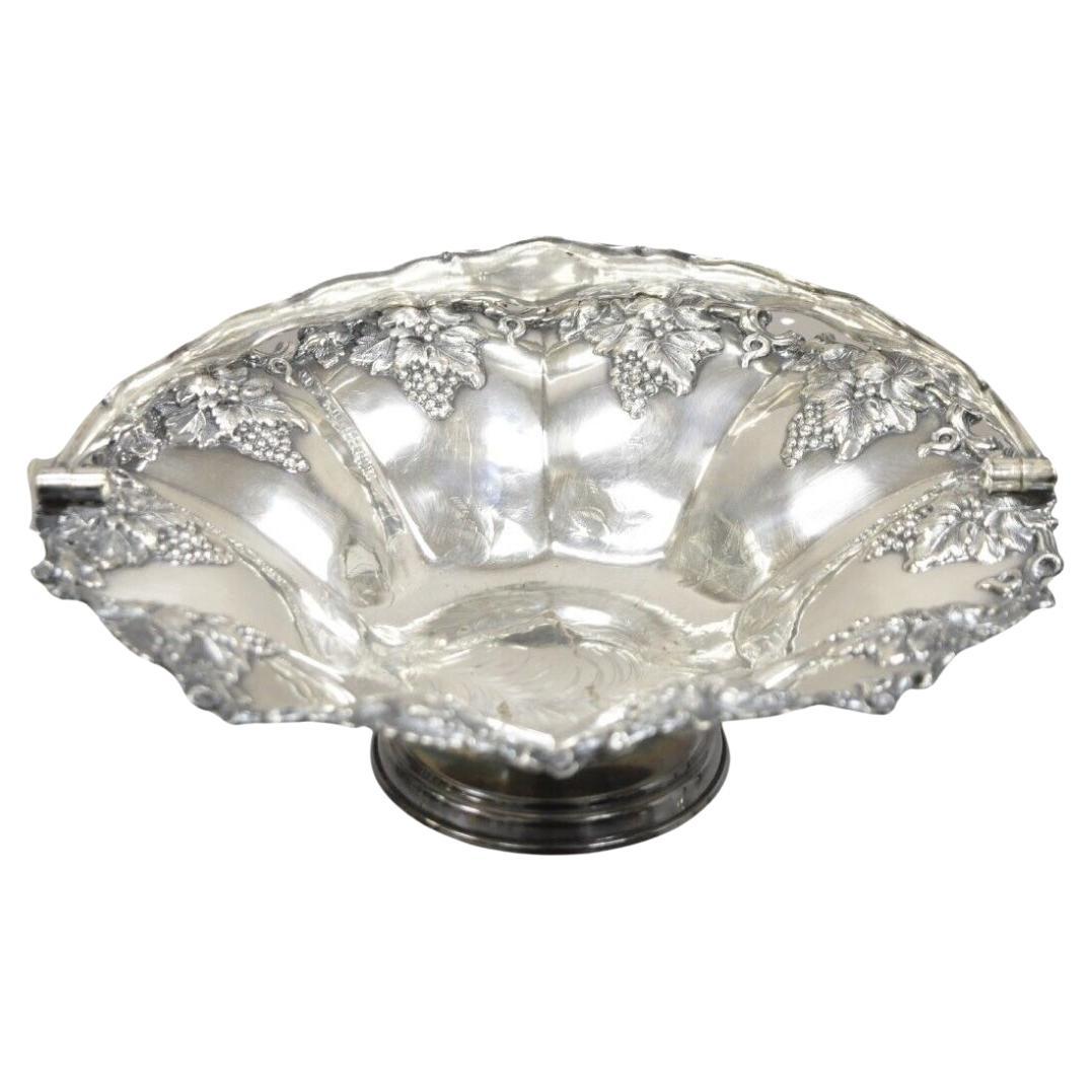 Antique English Victorian Grapevine Cluster Silver Plated Fruit Bowl Basket For Sale