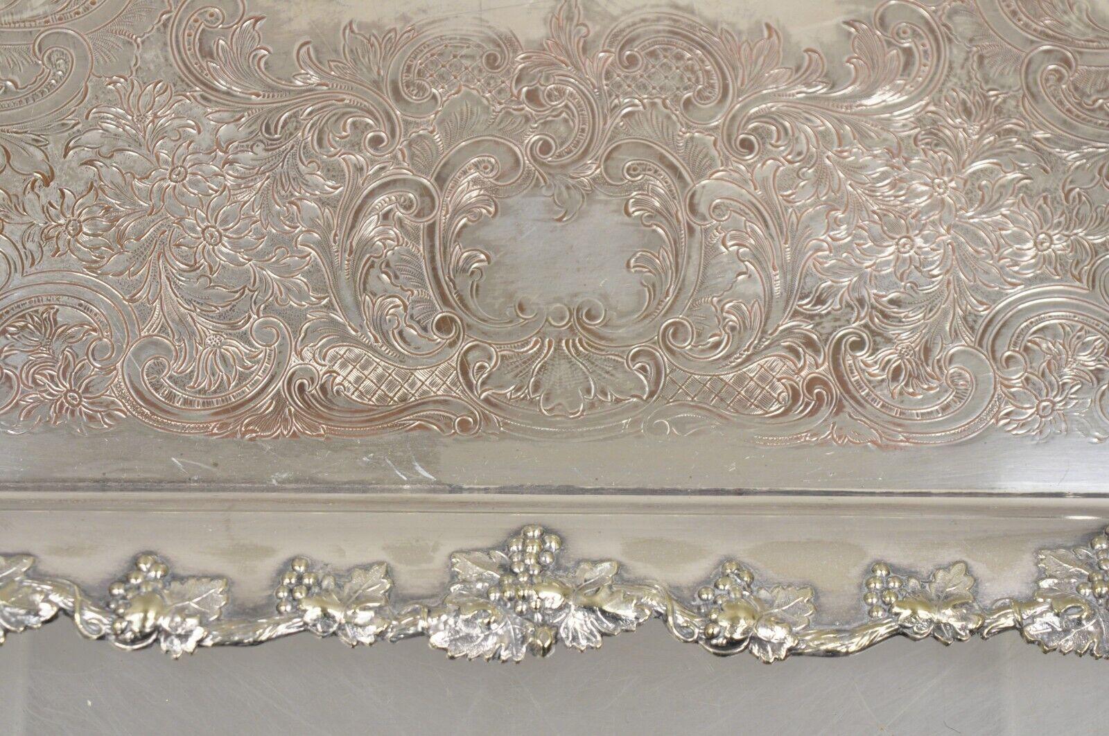 Silver Plate Antique English Victorian Grapevine & Cluster Twin Handle Serving Platter Tray For Sale