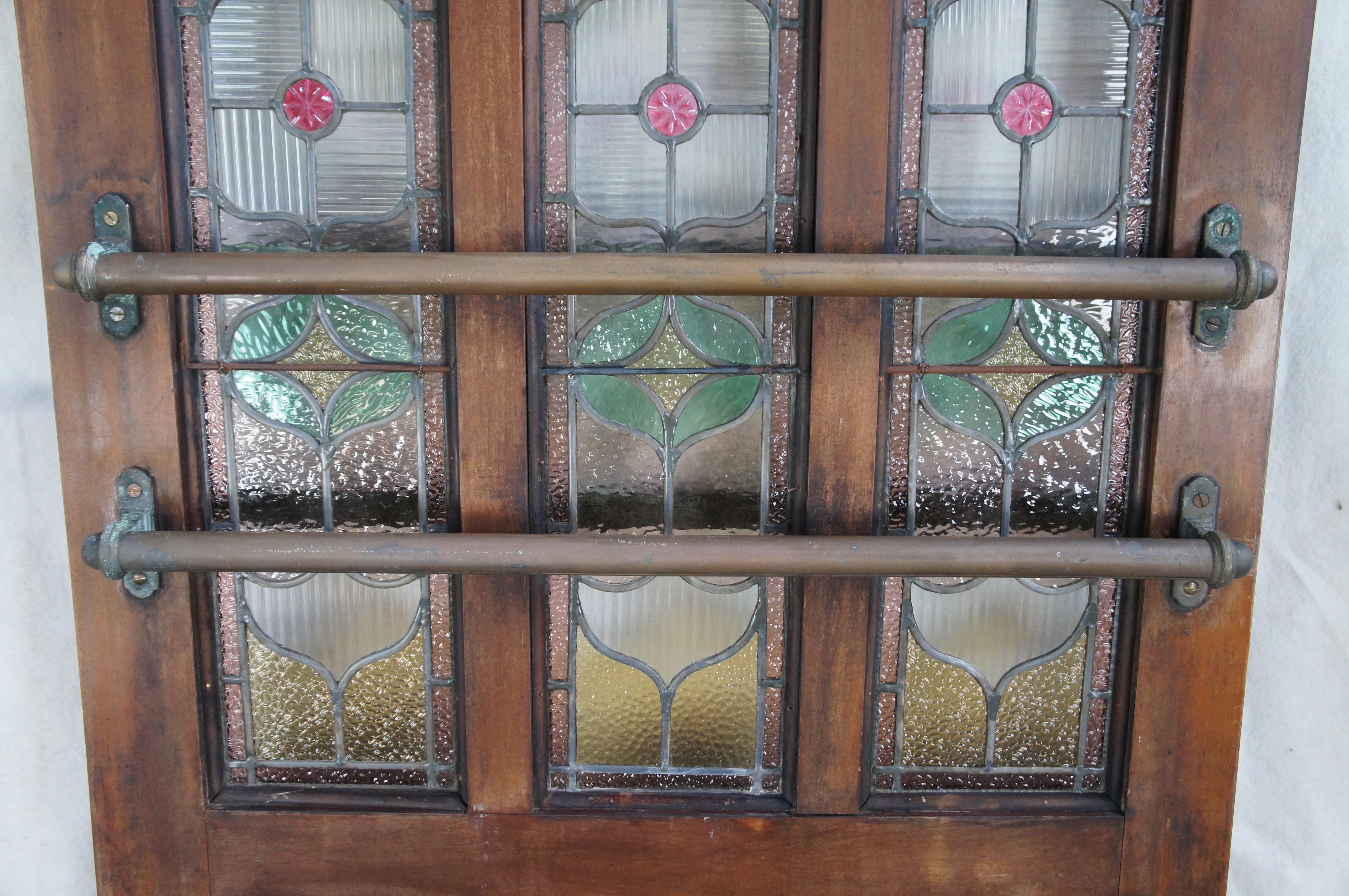 Antique English Victorian Half Glazed Stained Glass Mahogany London Pub Door 82