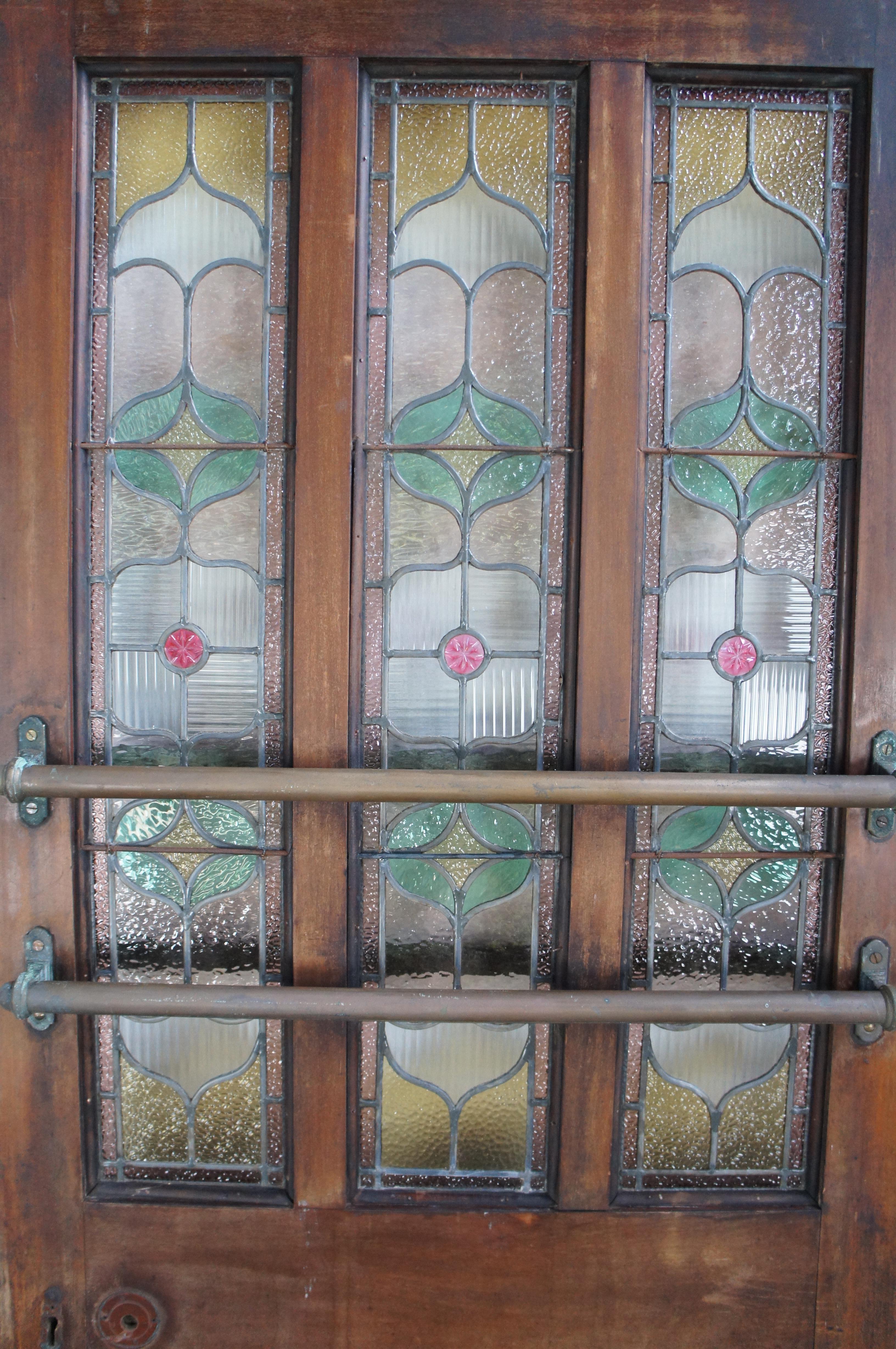 Antique English Victorian Half Glazed Stained Glass Mahogany London Pub Door 82