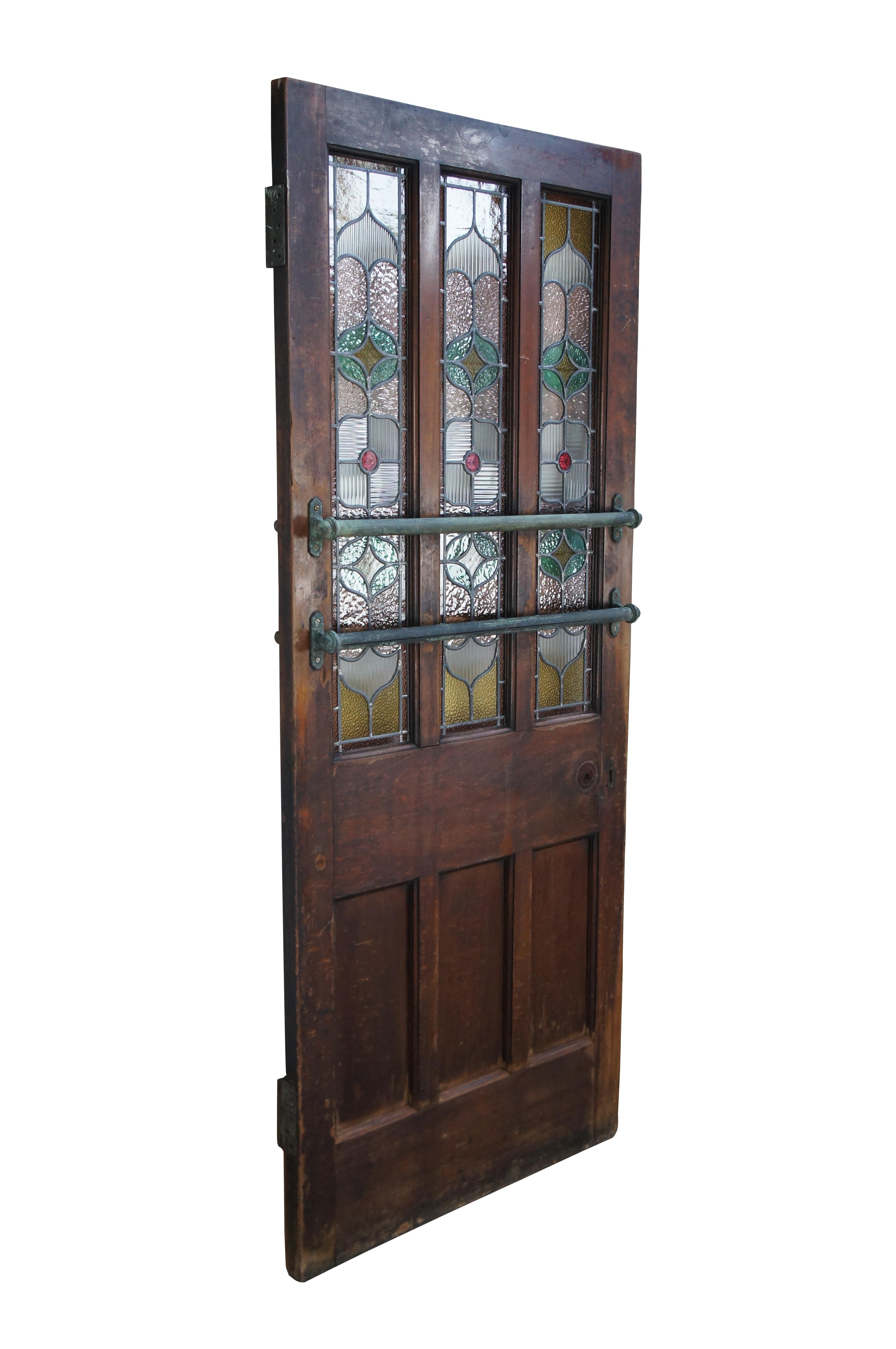 Antique English Victorian Half Glazed Stained Glass Mahogany London Pub Door 82