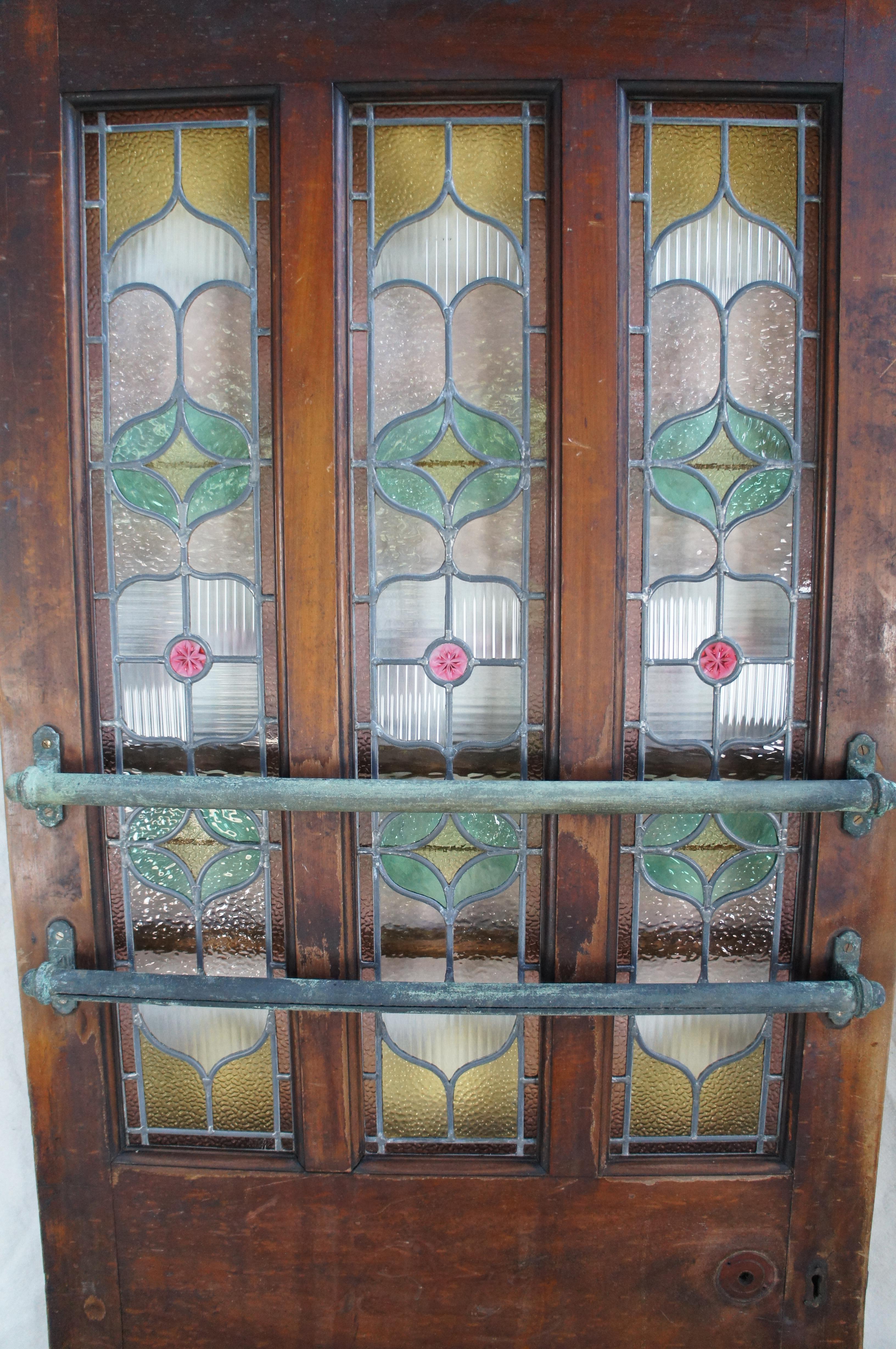 Antique English Victorian Half Glazed Stained Glass Mahogany London Pub Door 82