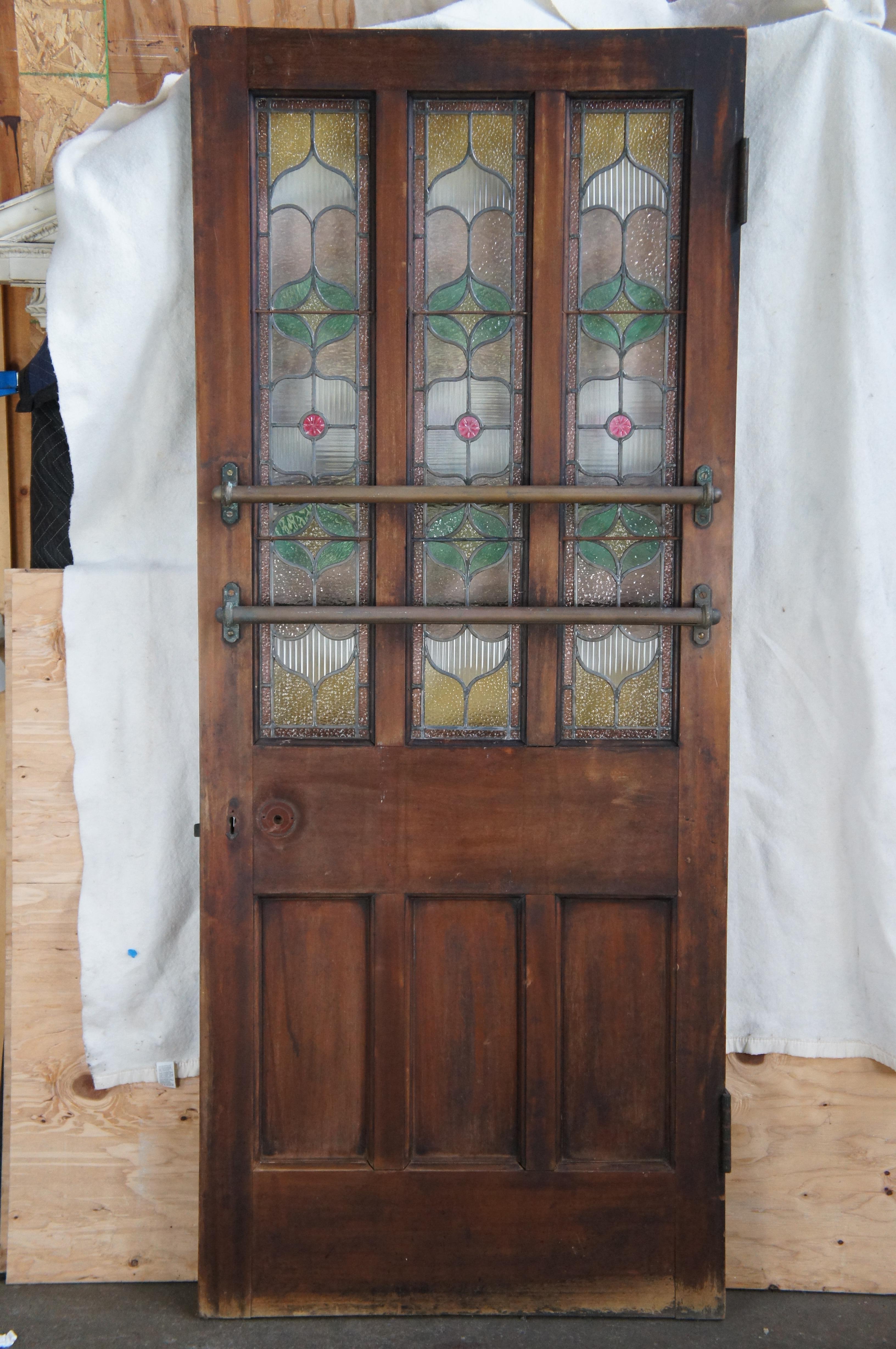 Antique English Victorian Half Glazed Stained Glass Mahogany London Pub Door 82