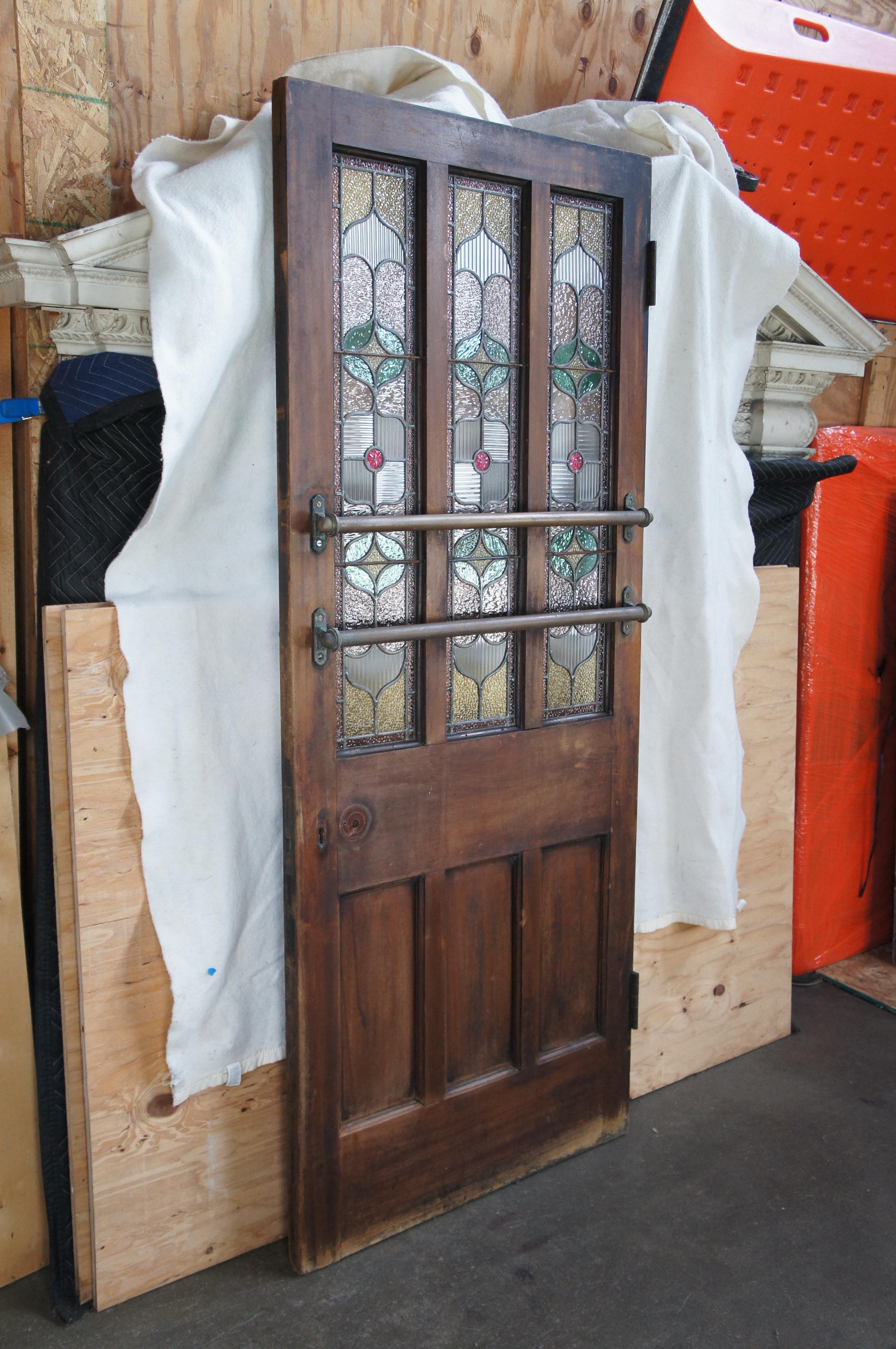 Antique English Victorian Half Glazed Stained Glass Mahogany London Pub Door 82