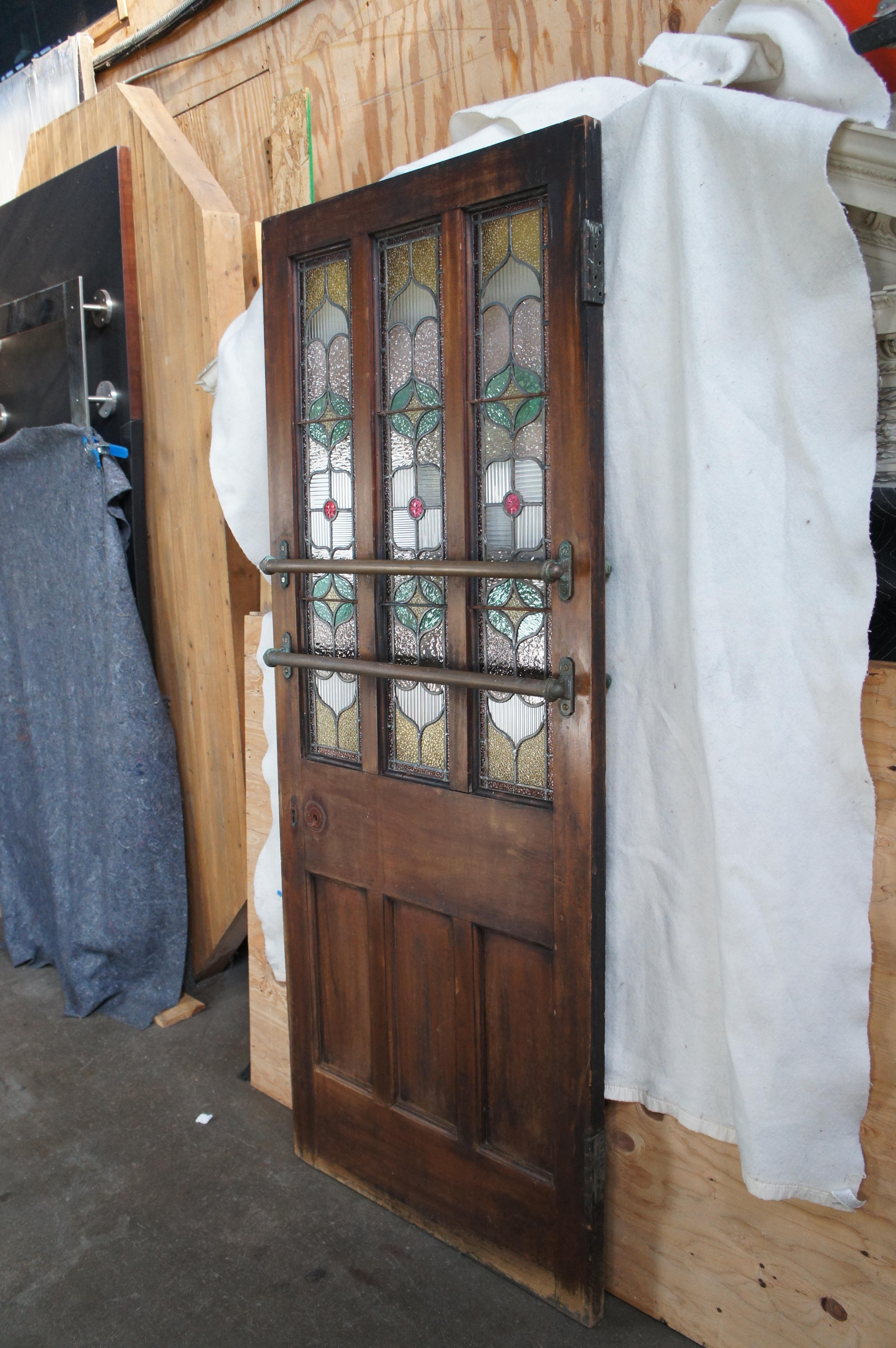 Antique English Victorian Half Glazed Stained Glass Mahogany London Pub Door 82