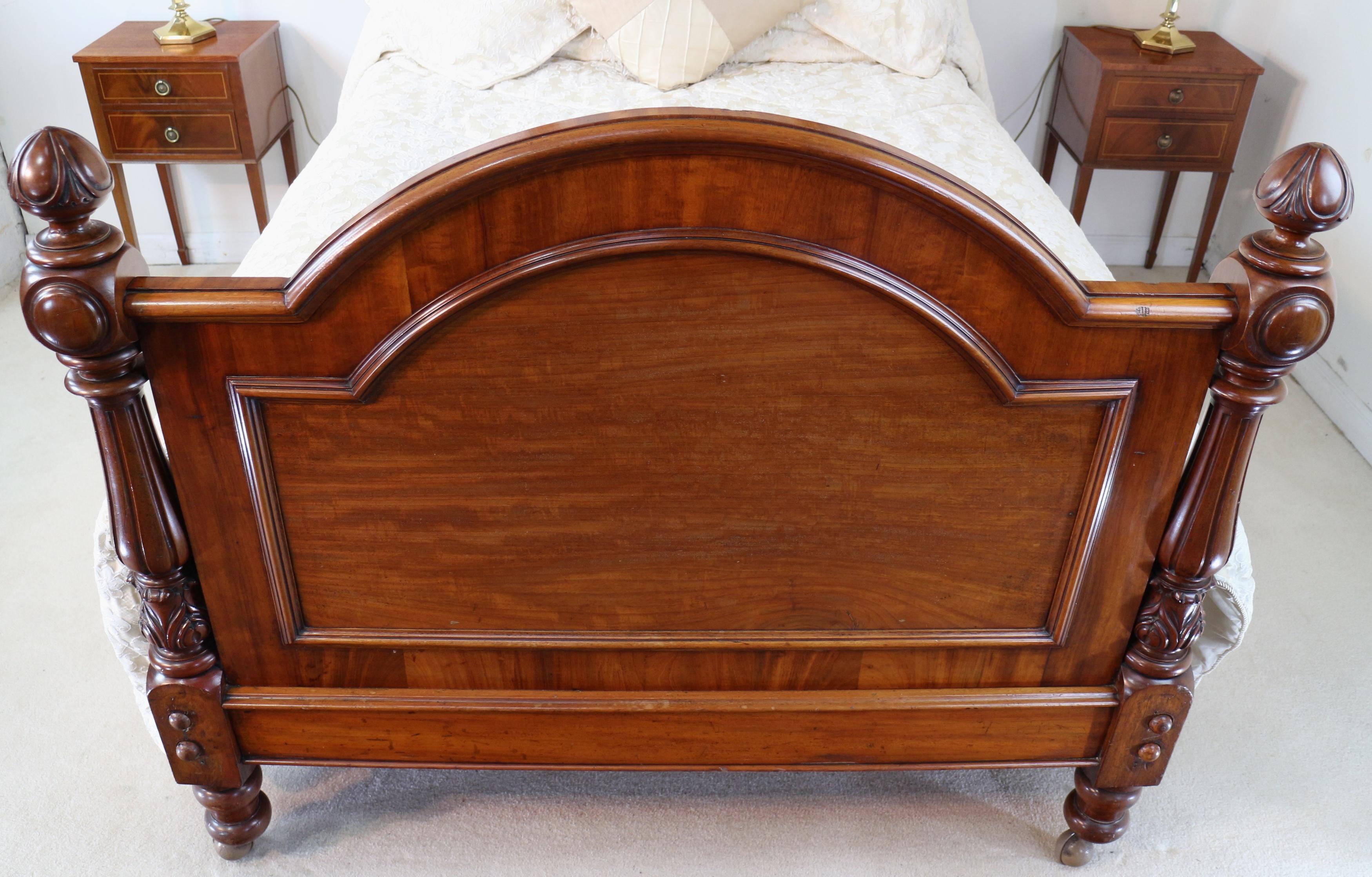 Antique English Victorian High Back Mahogany & Upholstered Bed For Sale 10