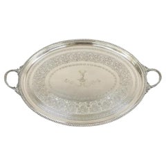 Antique English Victorian Horned Deer Oval Platter Tray " Nec Timeo Nec Sperno" Antique English Victorian Horned Deer Oval Platter Tray " Nec Timeo Nec Sperno"