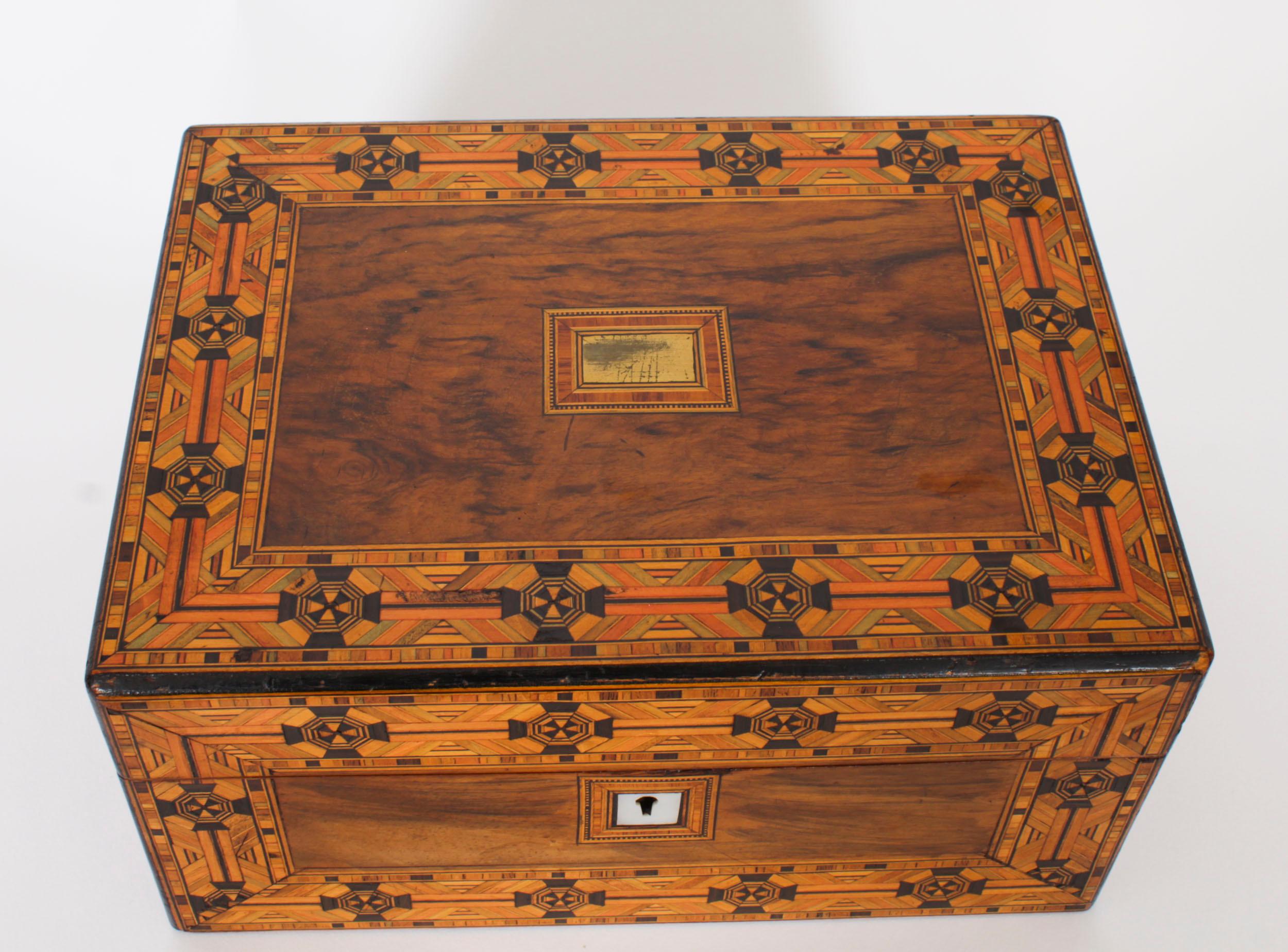 Antique English Victorian inlaid tunbridge walnut jewellery casket 19th Century 11