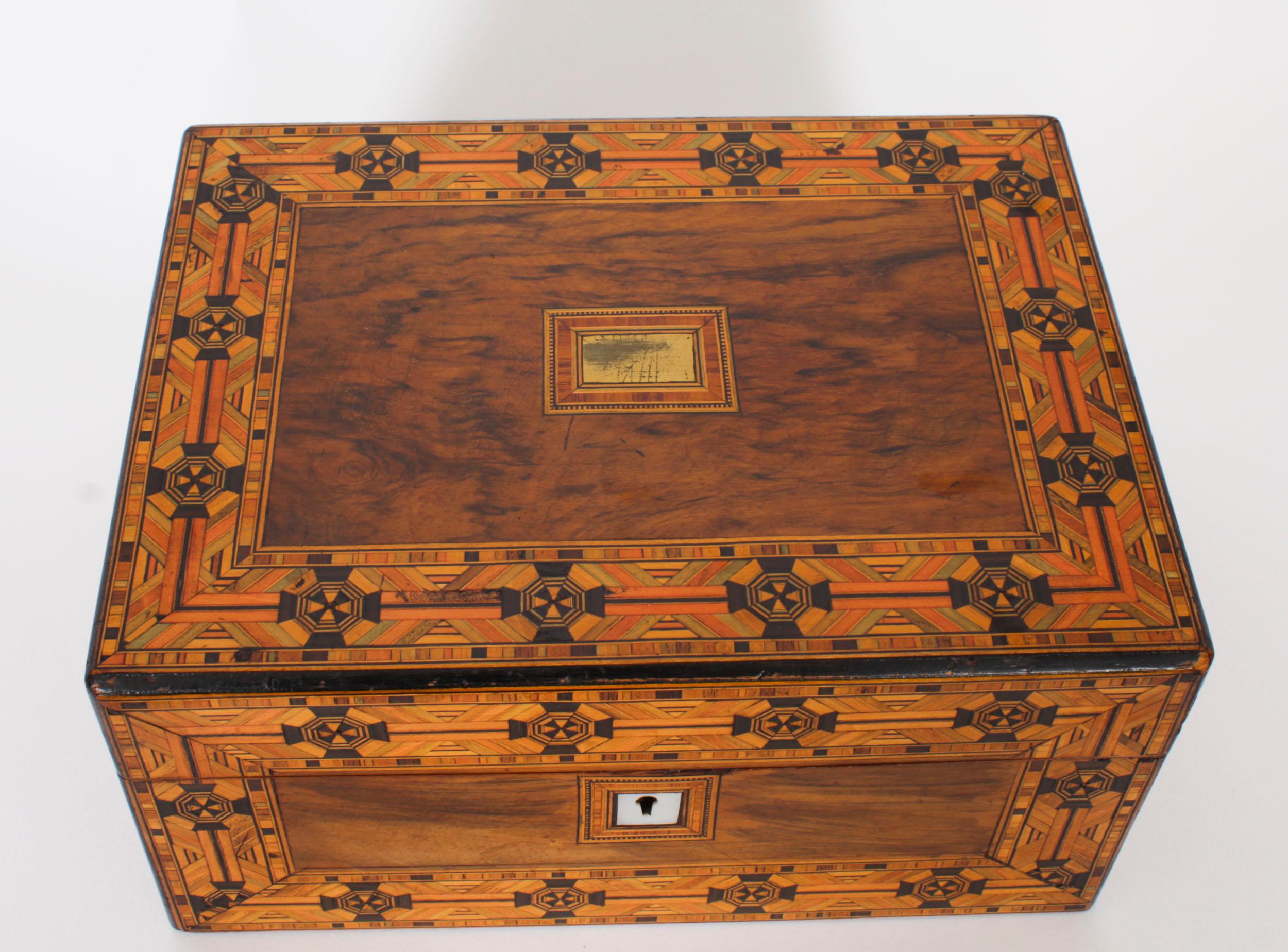 Antique English Victorian inlaid tunbridge walnut jewellery casket 19th Century  11