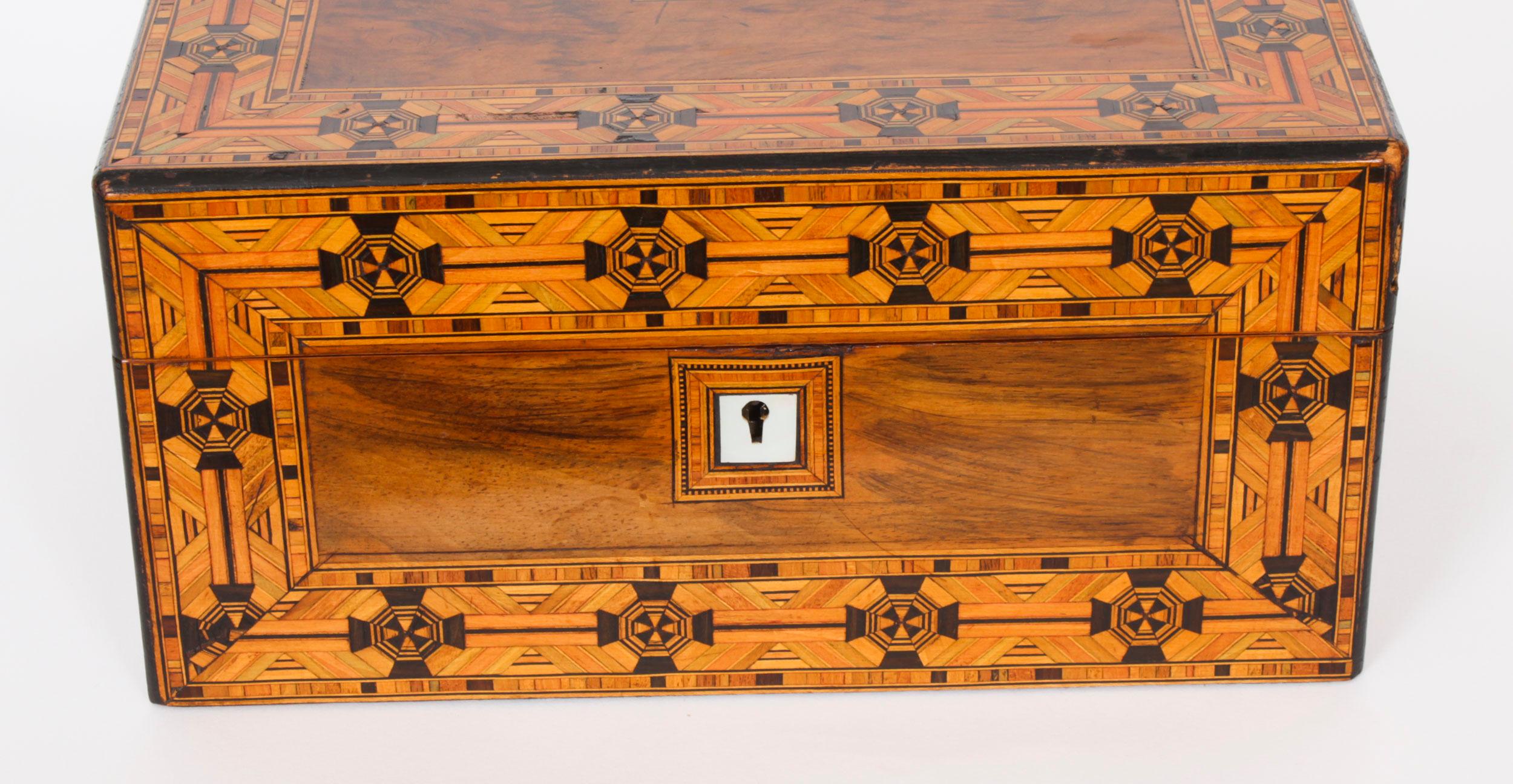 Late 19th Century Antique English Victorian inlaid tunbridge walnut jewellery casket 19th Century 