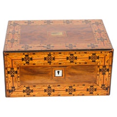 Antique English Victorian inlaid tunbridge walnut jewellery casket 19th Century