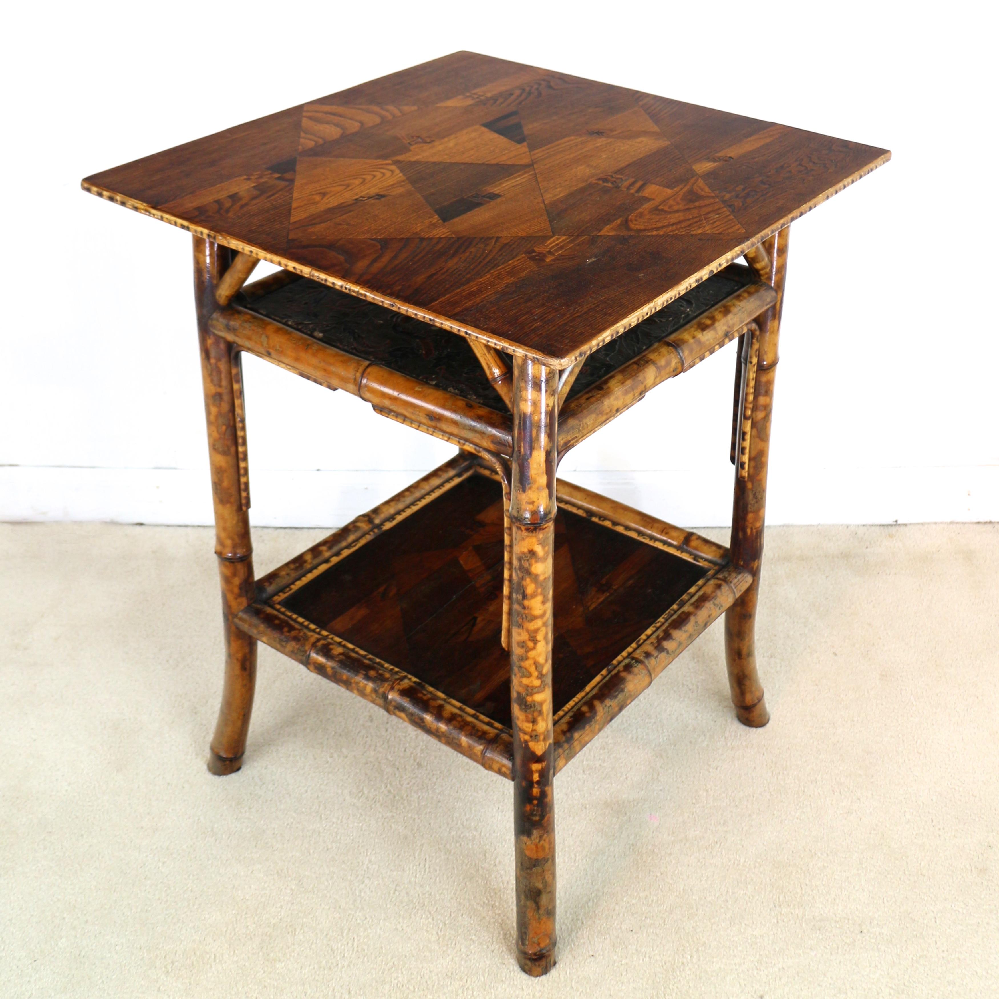Antique English Victorian Tortoiseshell Bambo Japanese Parquetry Table 4