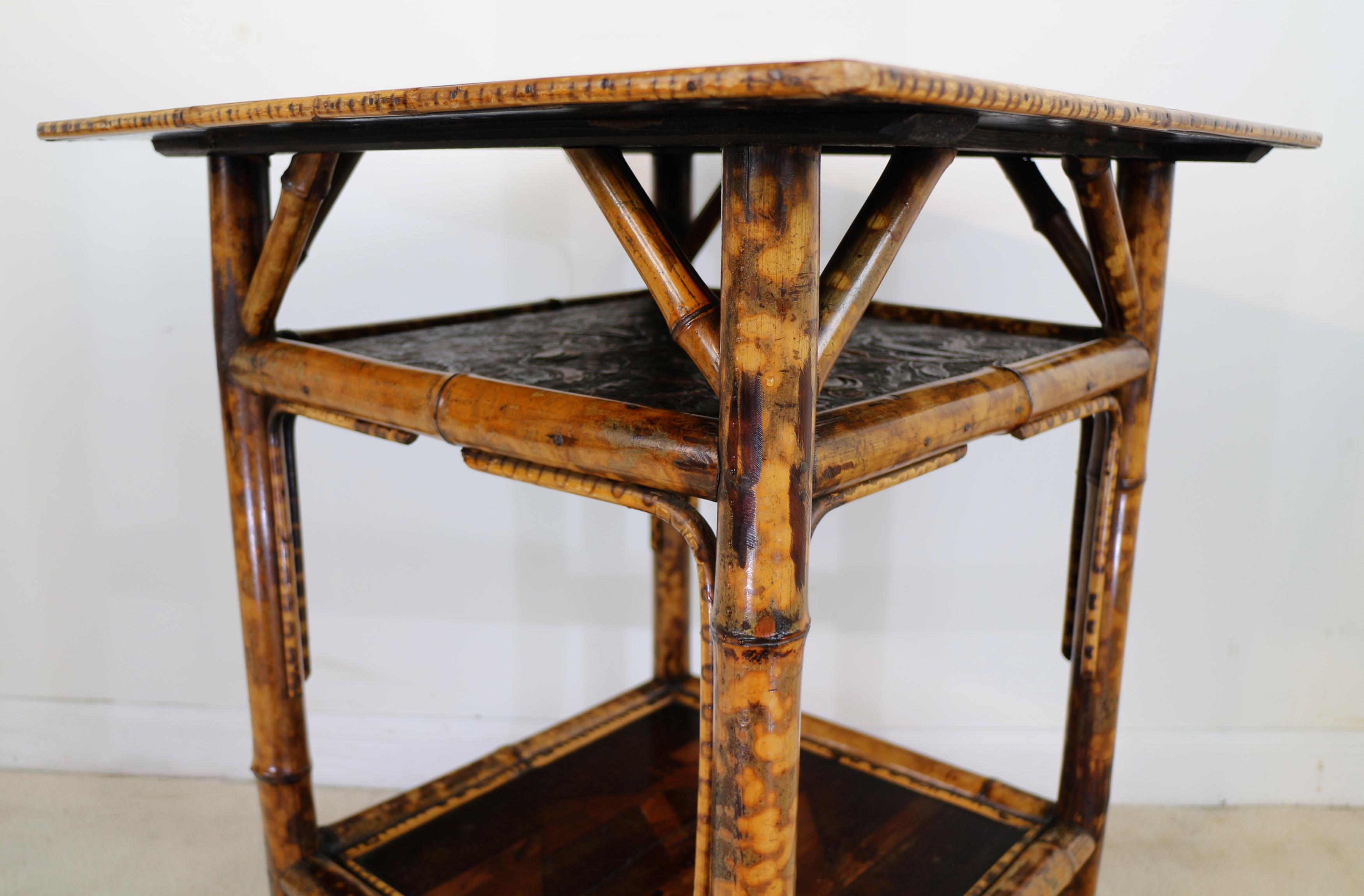 Antique English Victorian Tortoiseshell Bambo Japanese Parquetry Table 5