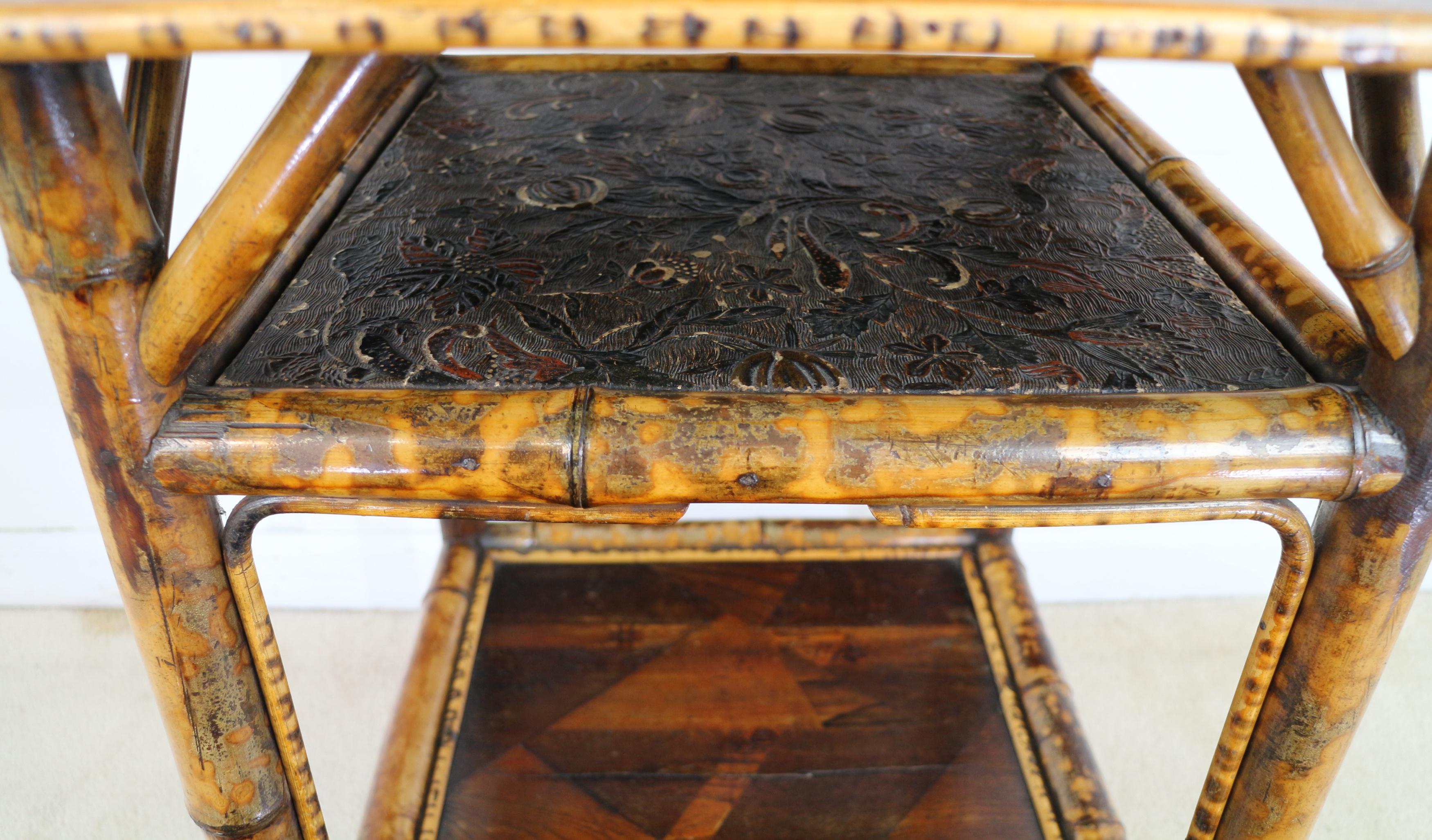 Antique English Victorian Tortoiseshell Bambo Japanese Parquetry Table 6