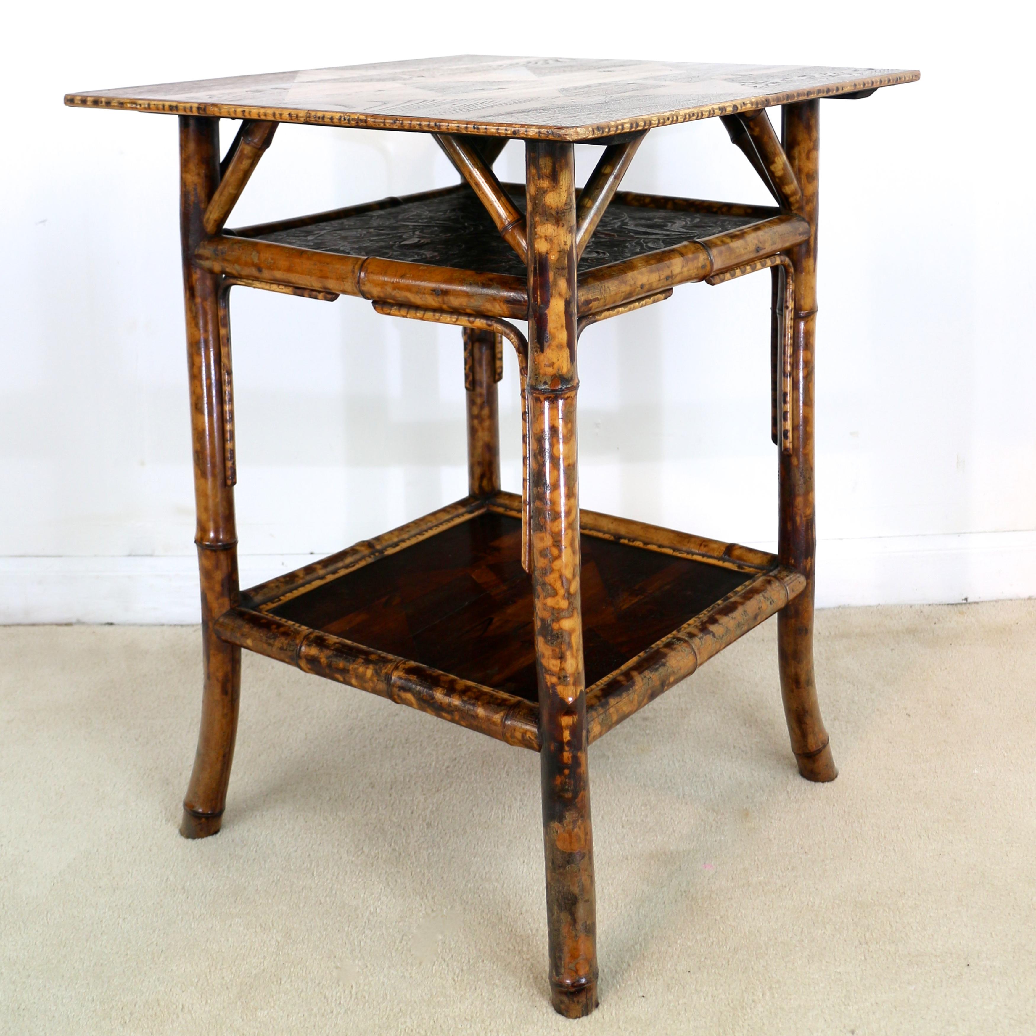 Aesthetic Movement Antique English Victorian Tortoiseshell Bambo Japanese Parquetry Table