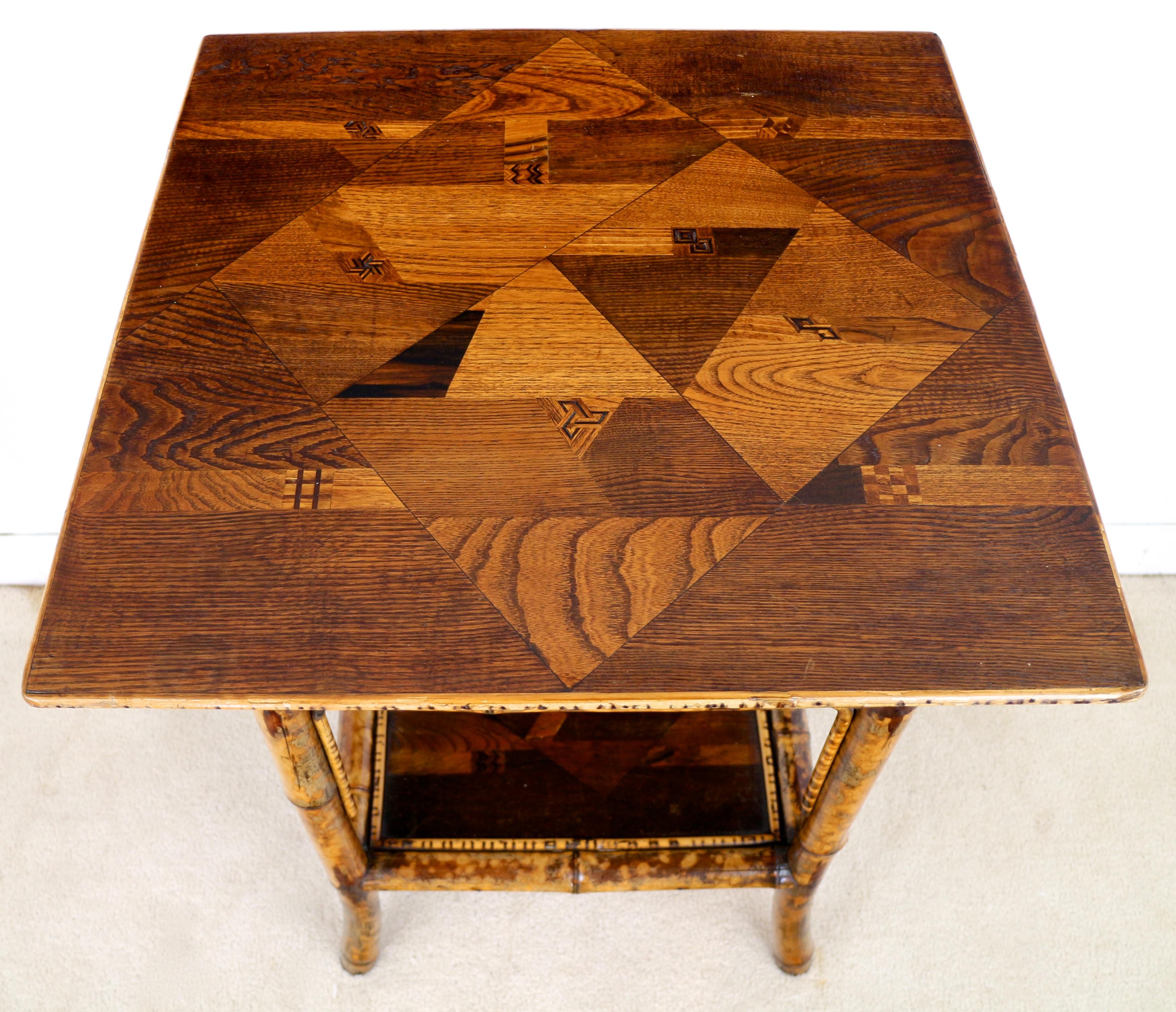 Antique English Victorian Tortoiseshell Bambo Japanese Parquetry Table In Good Condition In Glasgow, GB