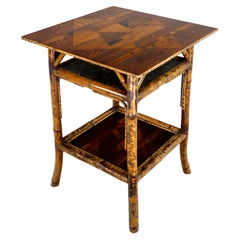 Antique English Victorian Tortoiseshell Bambo Japanese Parquetry Table
