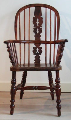 Antique English Victorian Large High-Back Windsor Armchair