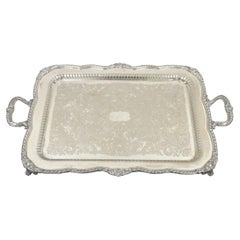 Antique English Victorian Large Pierced Gallery Twin Handle Serving Platter Tray