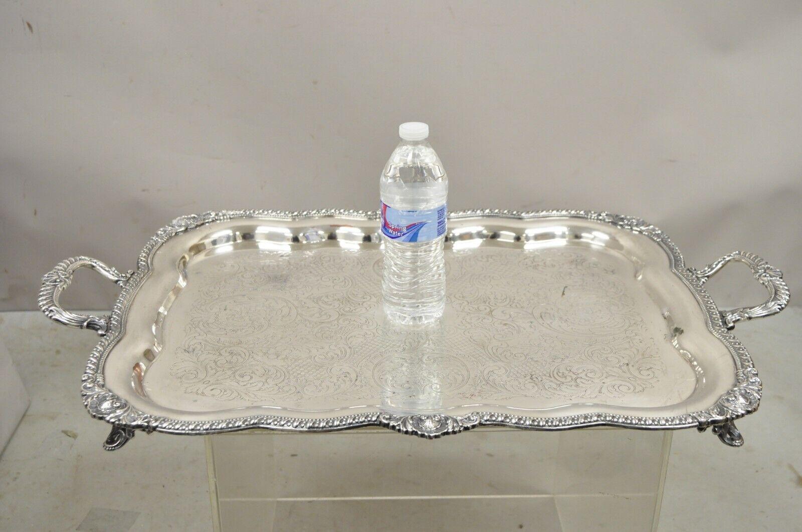 Antique English Victorian Large Silver Plated Scalloped Serving Platter Tray For Sale 4