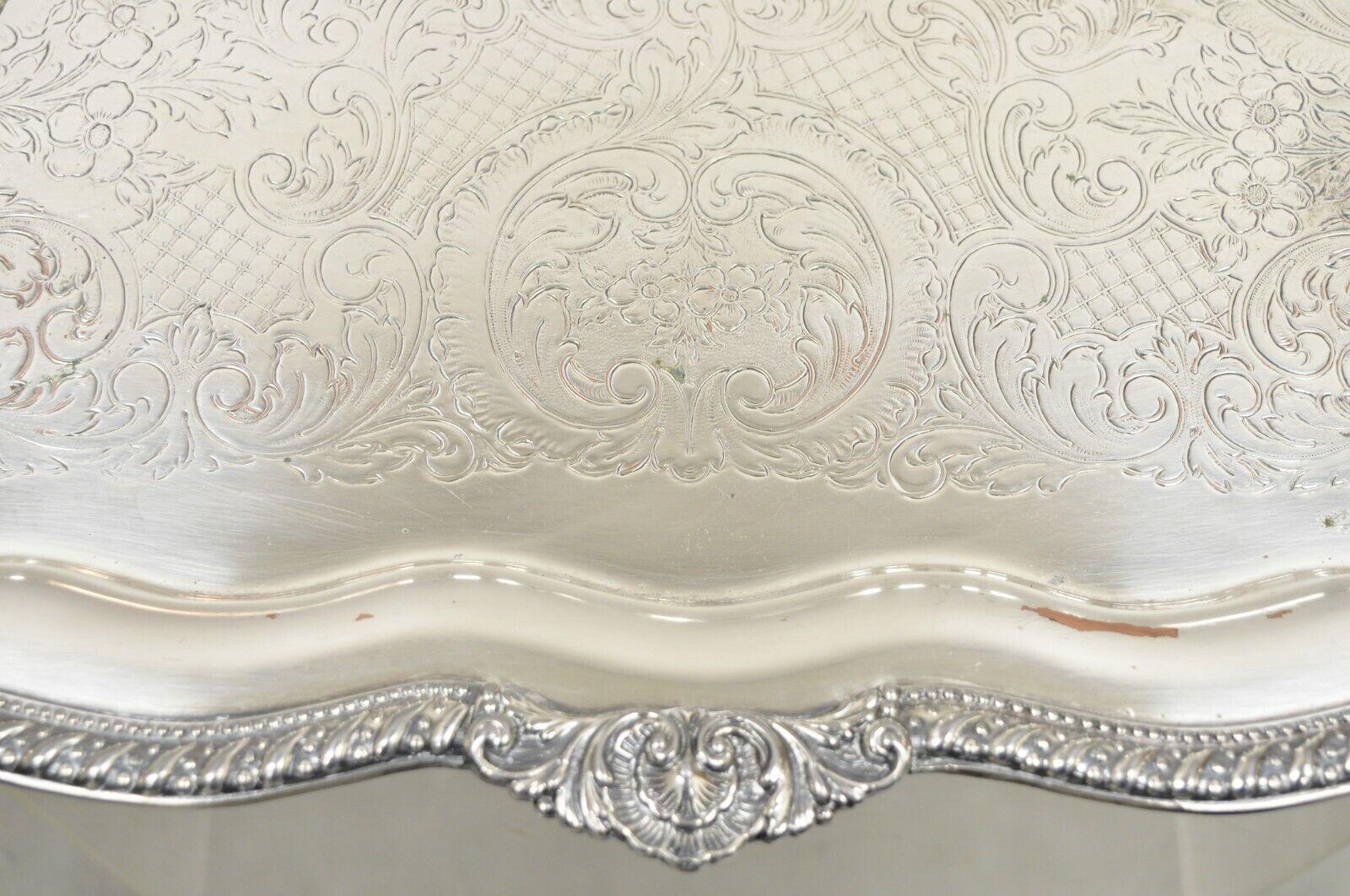 Antique English Victorian Large Silver Plated Scalloped Serving Platter Tray For Sale 5