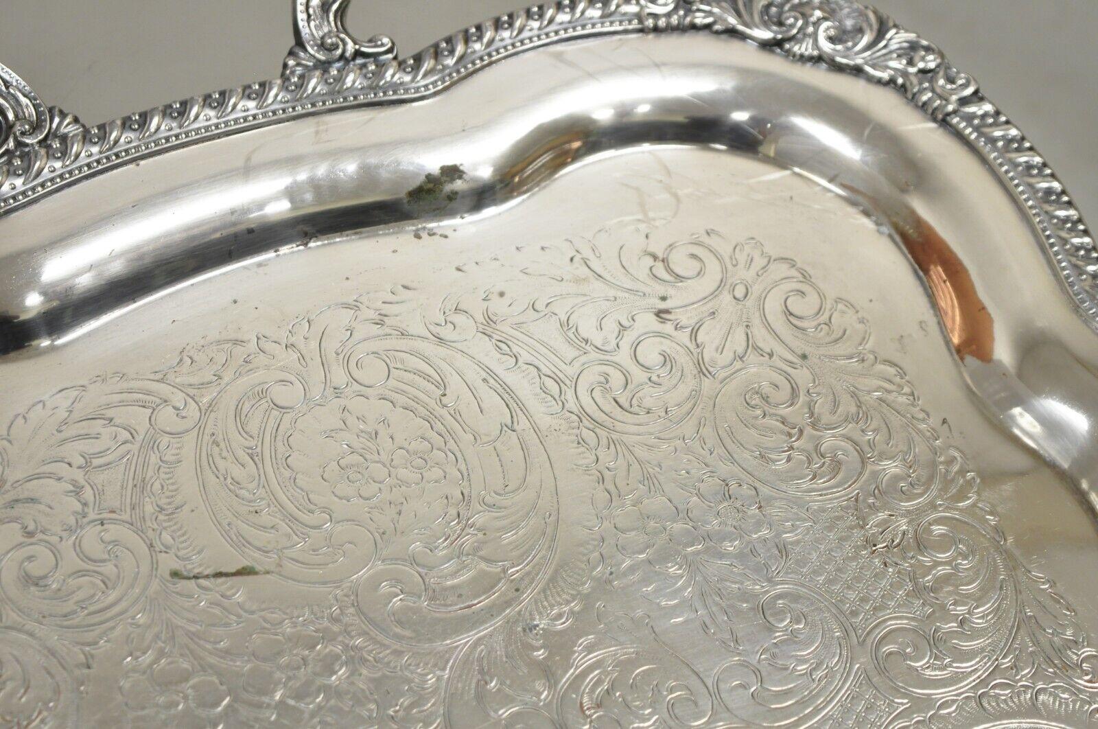 20th Century Antique English Victorian Large Silver Plated Scalloped Serving Platter Tray For Sale