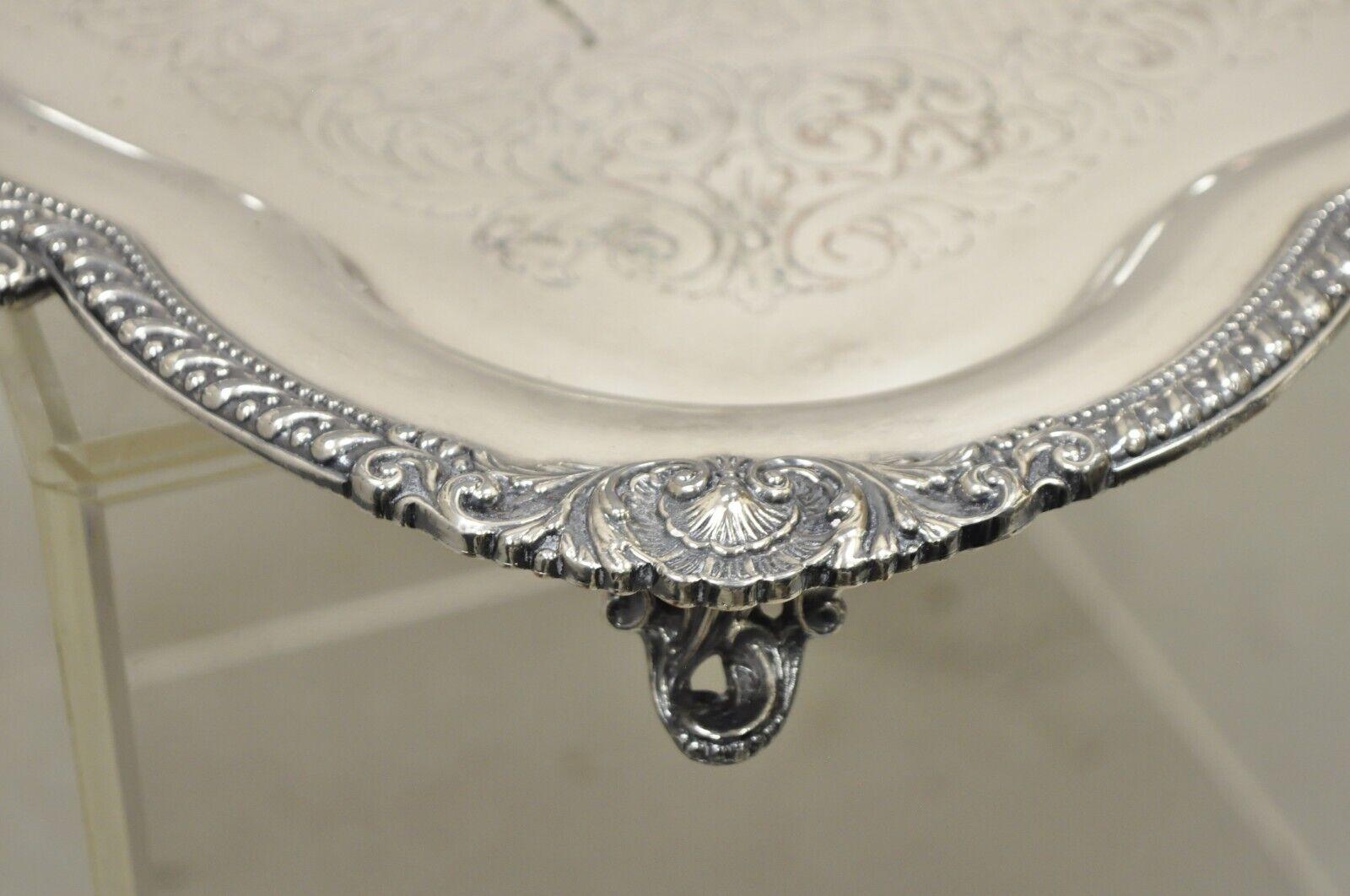 Antique English Victorian Large Silver Plated Scalloped Serving Platter Tray For Sale 2