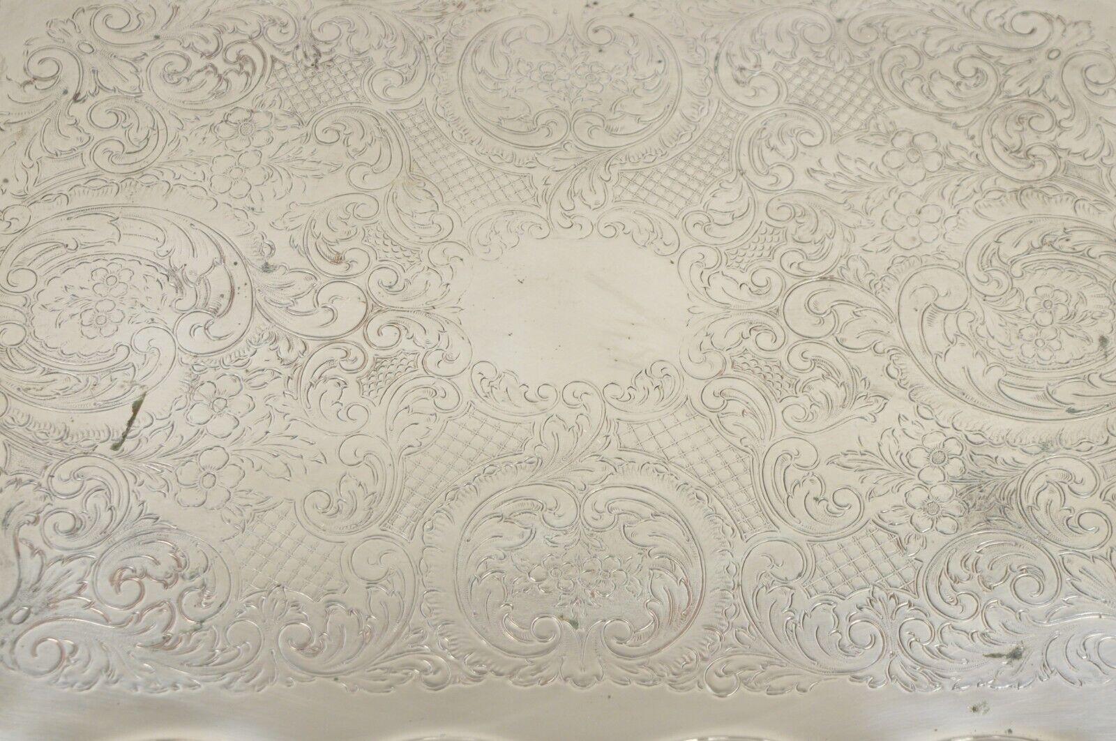 Bandeja de servir antigua inglesa victoriana grande plateada festoneada en venta 3