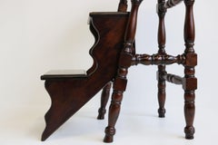 Antique English Victorian Library Stairs / Steps Carved Wood Foldable 1920s