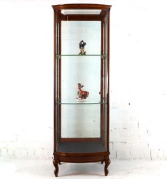 Antique English Victorian Mahogany Bowfront Shop Display Cabinet