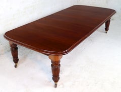 Antique English Victorian Mahogany Extending Dining Table & 3 Leaves, Seats 12
