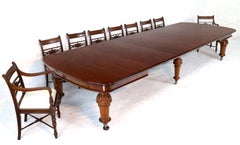 Antique English Victorian Mahogany Extending Dining Table and 4 Leaves, Seats 16