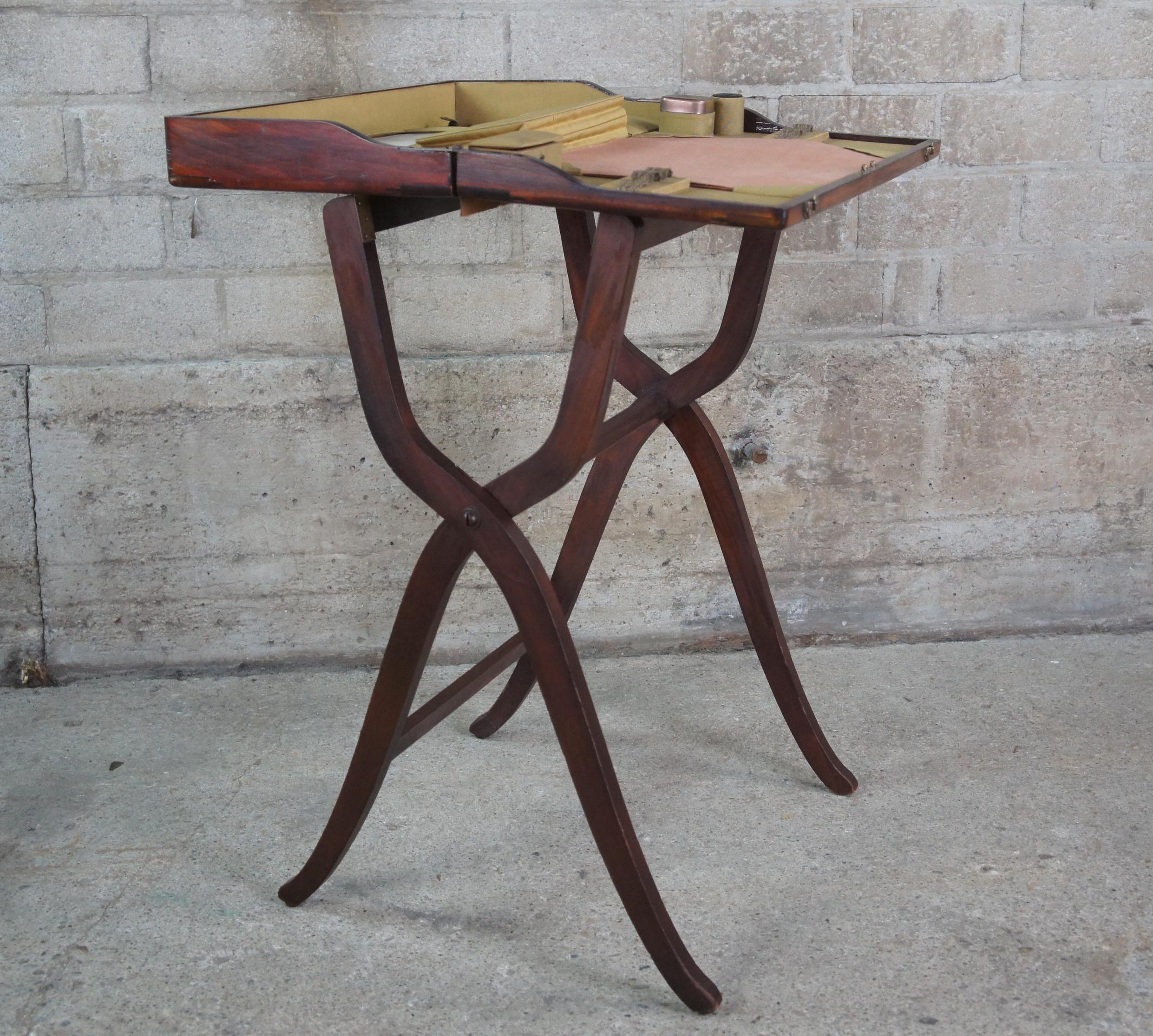 Antique English Victorian Mahogany Folding Military Campaign Writing Desks For Sale 1