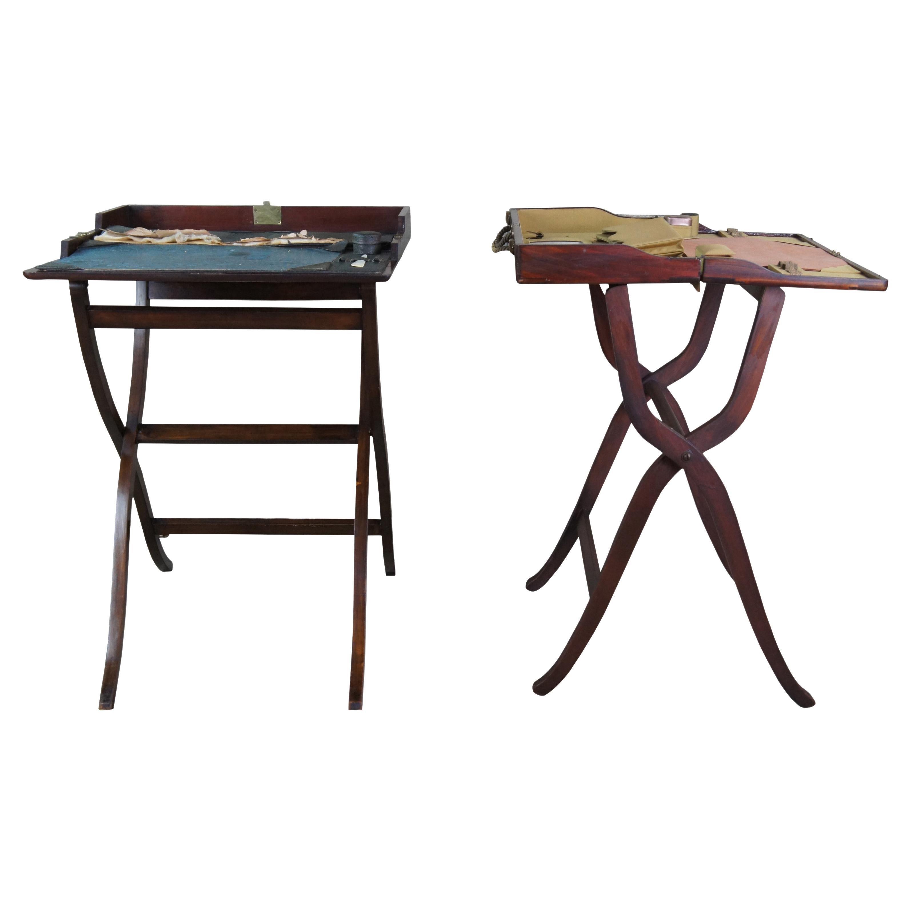 Antique English Victorian Mahogany Folding Military Campaign Writing Desks