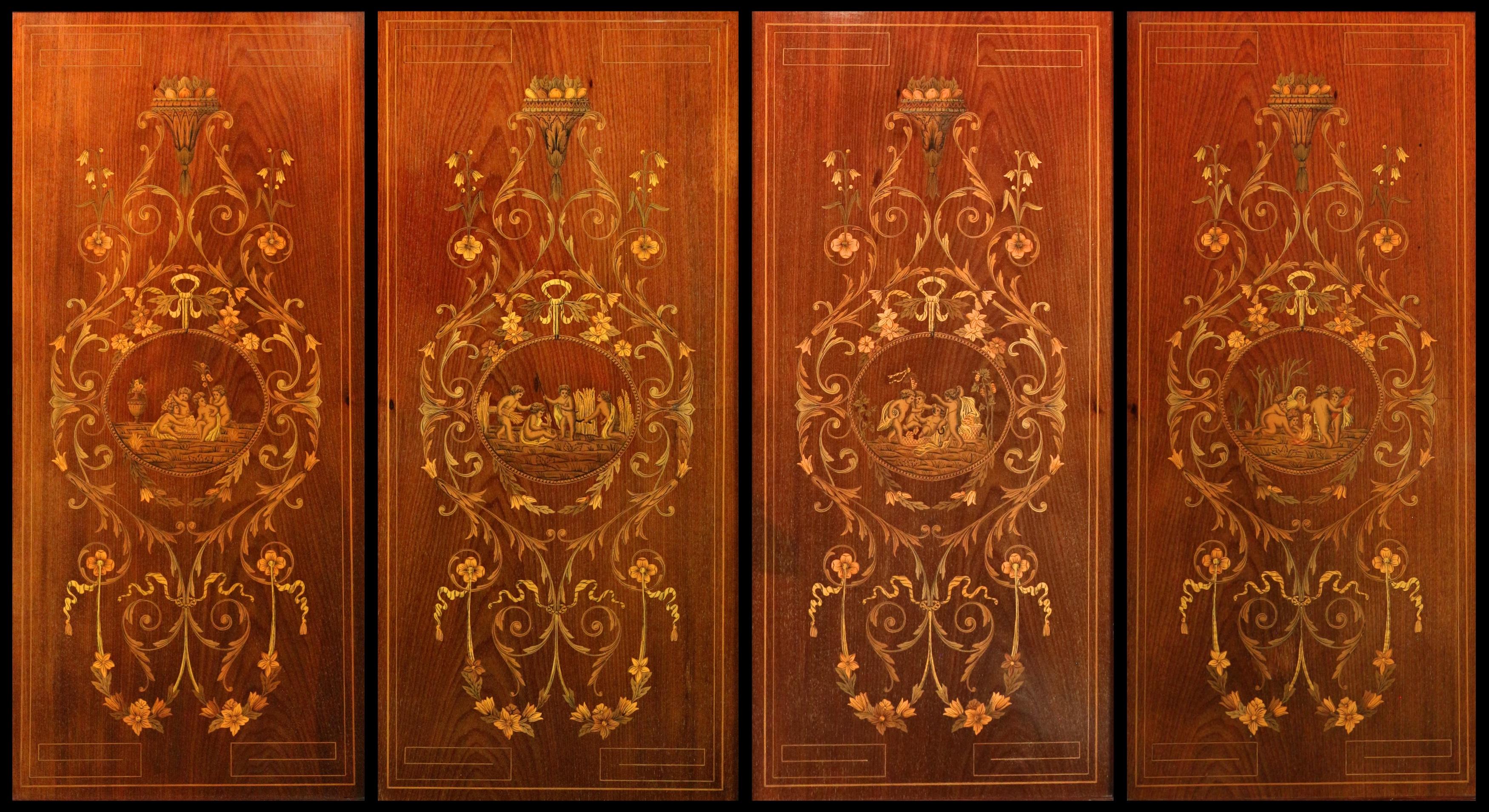 Antique English Victorian Mahogany & Marquetry Inlaid Fitted Wardrobe For Sale 3