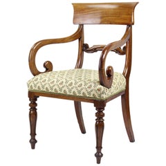 Antique English Victorian Mahogany Open Armchair Desk Chair Carver, circa 1850