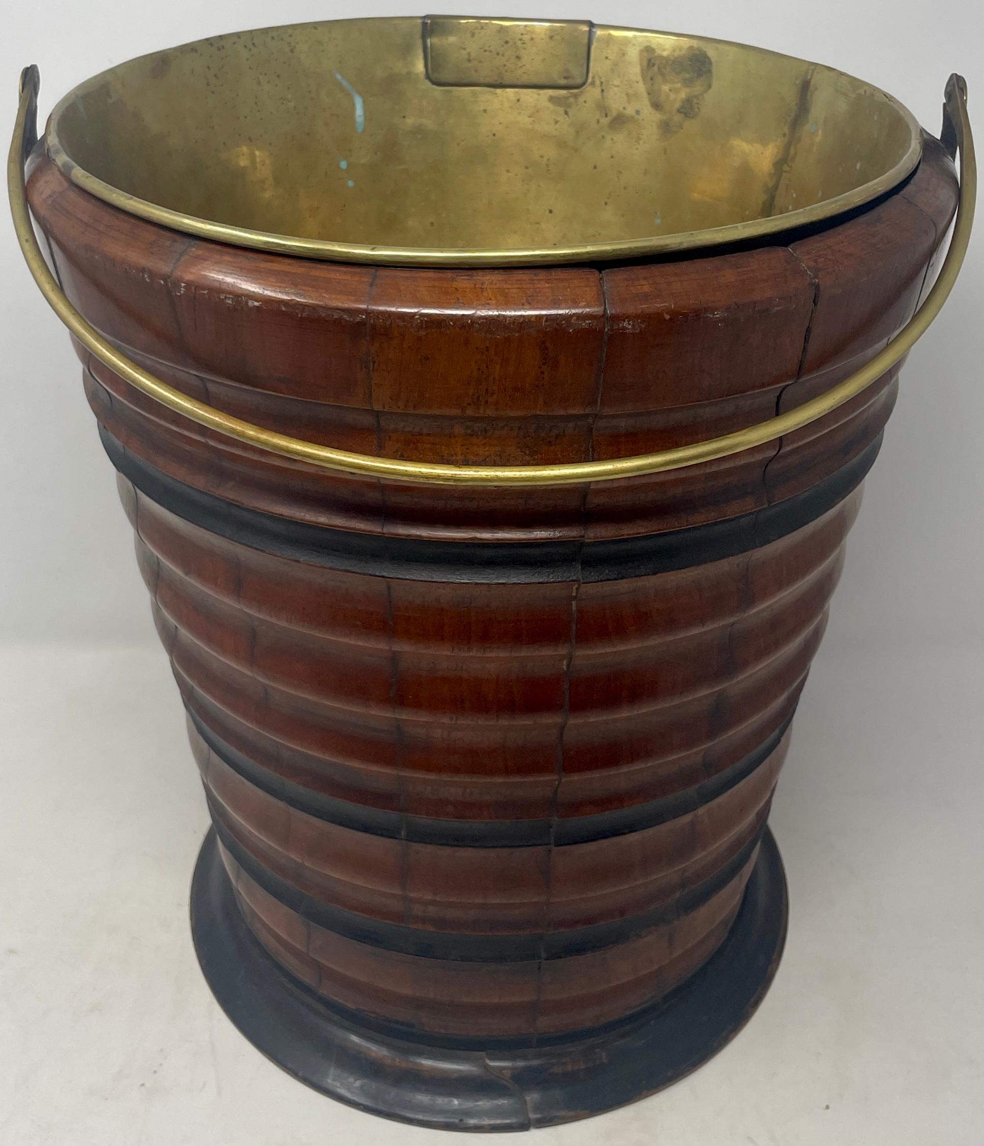 Handsome Antique English Victorian Mahogany peat bucket with brass Liner, Circa 1840-1860.