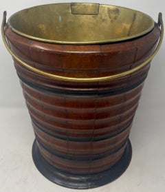 Antique English Victorian Mahogany Peat Bucket with Brass Liner, Circa 1840-1860
