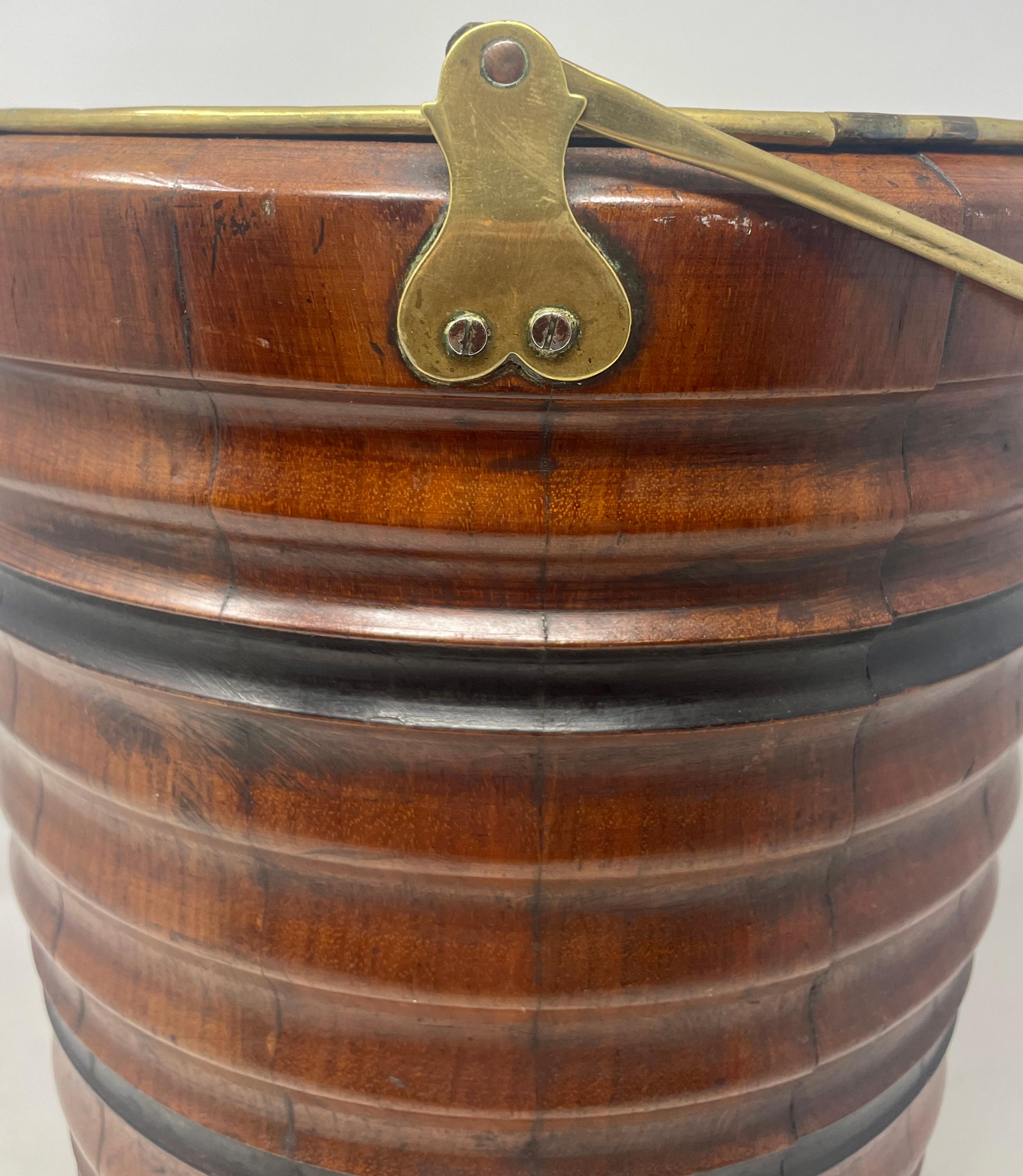 19th Century Antique English Victorian Mahogany Peat Bucket with Brass Liner, Circa 1840-1860 For Sale