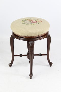 Antique English Victorian Mahogany Rise and Fall Piano Stool Music Bench Chair