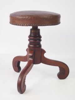 Antique English Victorian Mahogany Rise and Fall Piano Stool Regency Music Chair